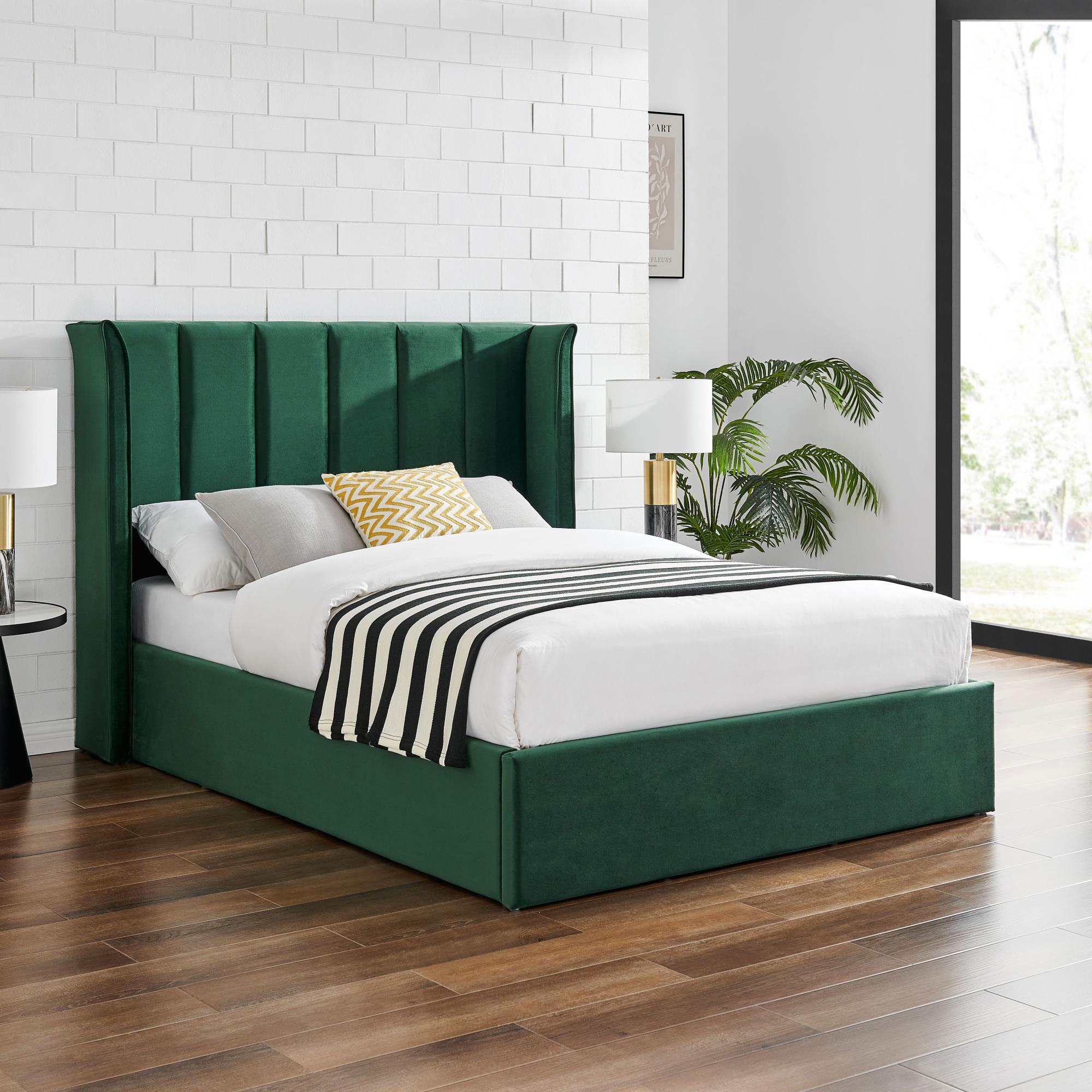 Product photograph of Polaris Emerald Green Fabric Ottoman Bed - Sizes Available from Choice Furniture Superstore.