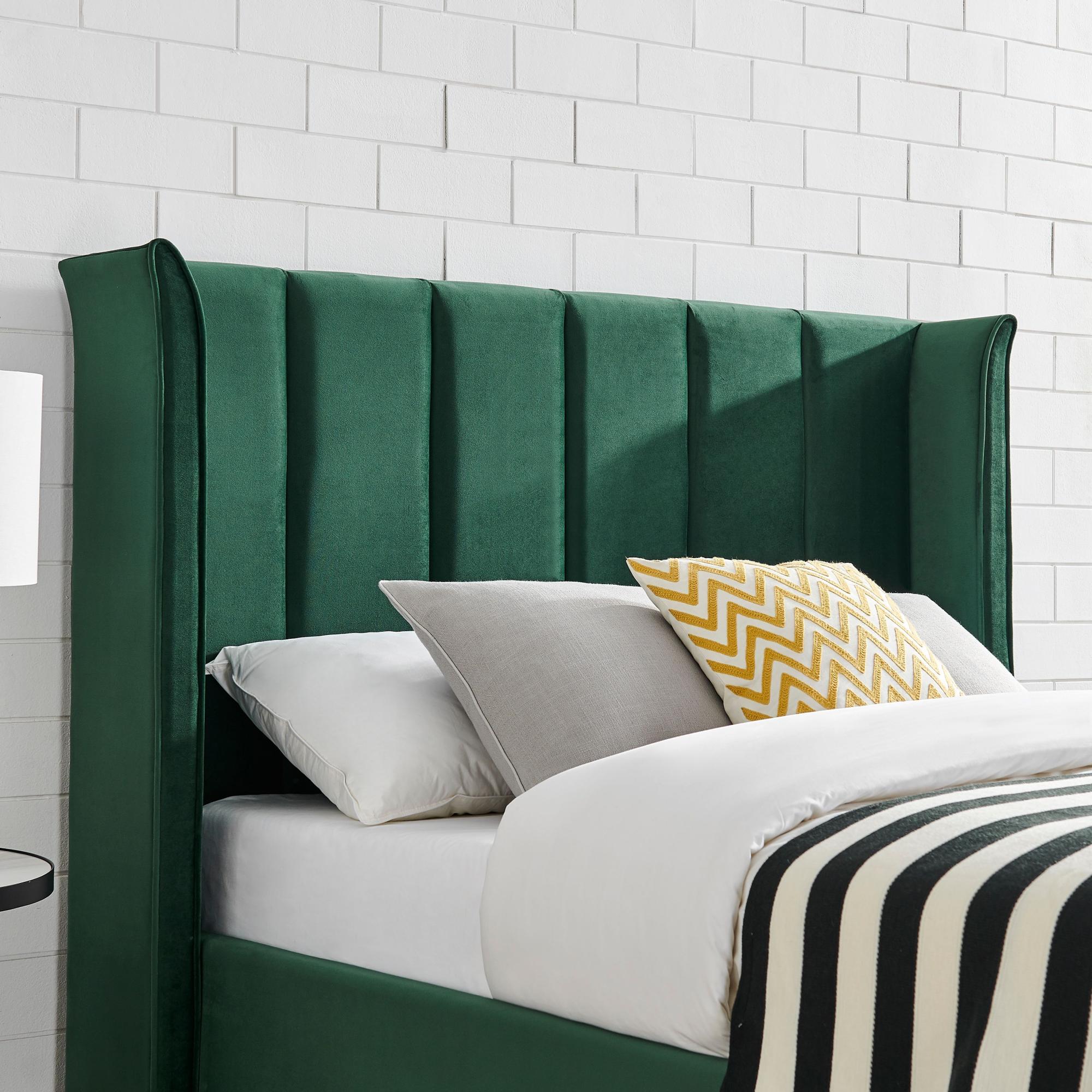 Product photograph of Polaris Emerald Green Fabric Ottoman Bed - Sizes Available from Choice Furniture Superstore.