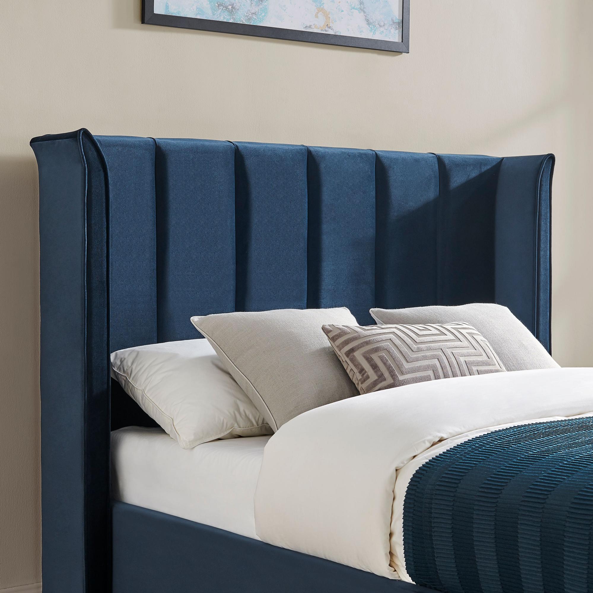 Product photograph of Polaris Navy Blue Fabric Ottoman Bed - Sizes Available from Choice Furniture Superstore.