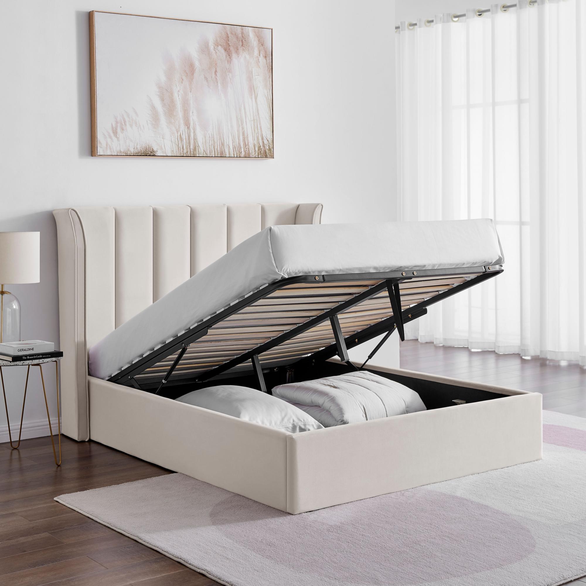 Product photograph of Polaris Natural Fabric Ottoman Bed - Sizes Available from Choice Furniture Superstore.