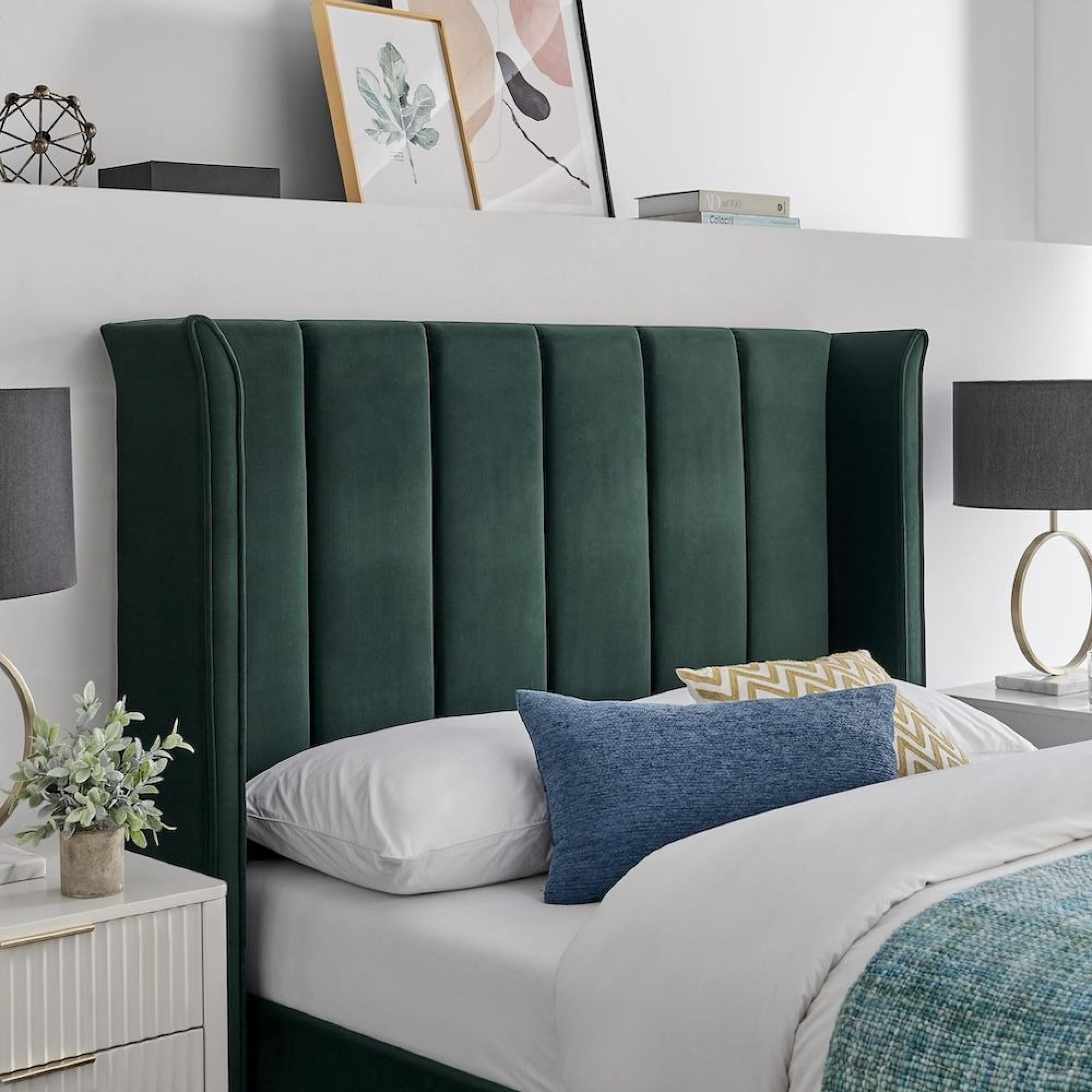 Product photograph of Limelight Polaris Emerald Green Fabric Bed - Sizes Available from Choice Furniture Superstore.