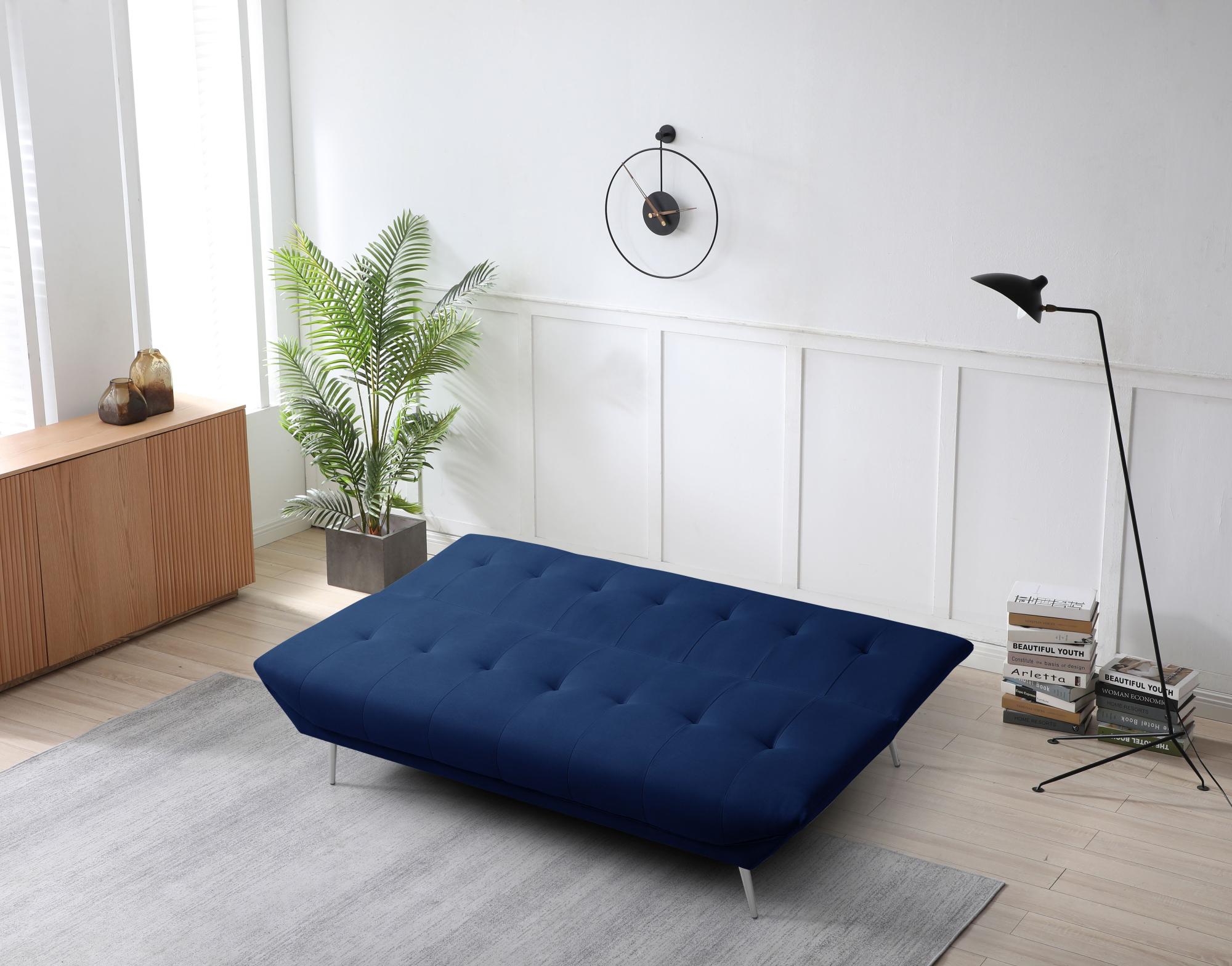 Product photograph of Limelight Astrid Navy Blue Fabric 2 Seater Click Clack Sofa Bed from Choice Furniture Superstore.