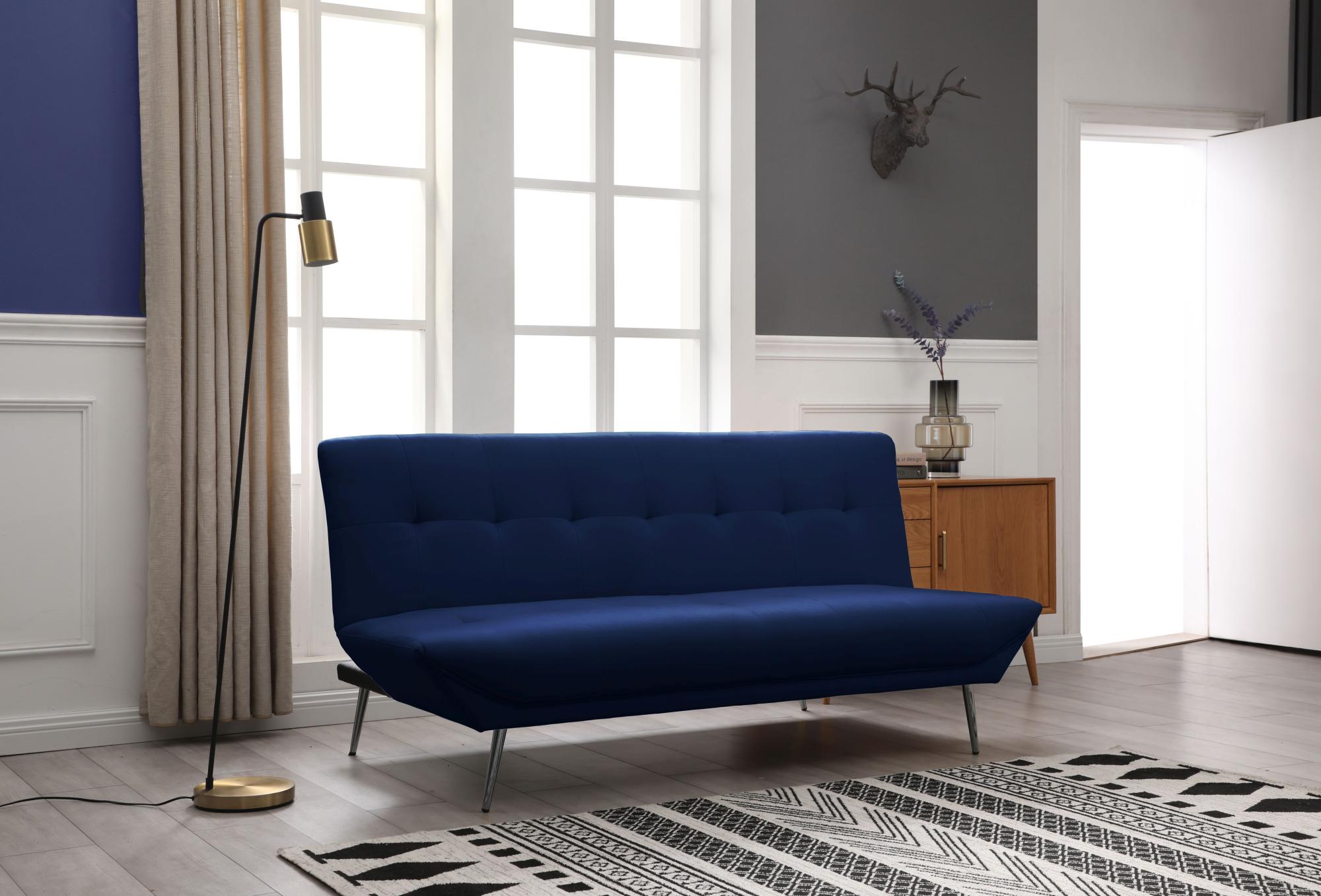 Product photograph of Limelight Astrid Navy Blue Fabric 2 Seater Click Clack Sofa Bed from Choice Furniture Superstore.