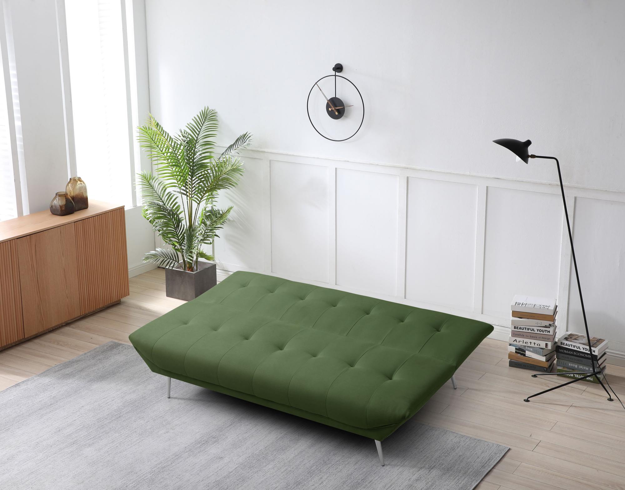 Product photograph of Limelight Astrid Olive Green Fabric 2 Seater Click Clack Sofa Bed from Choice Furniture Superstore.