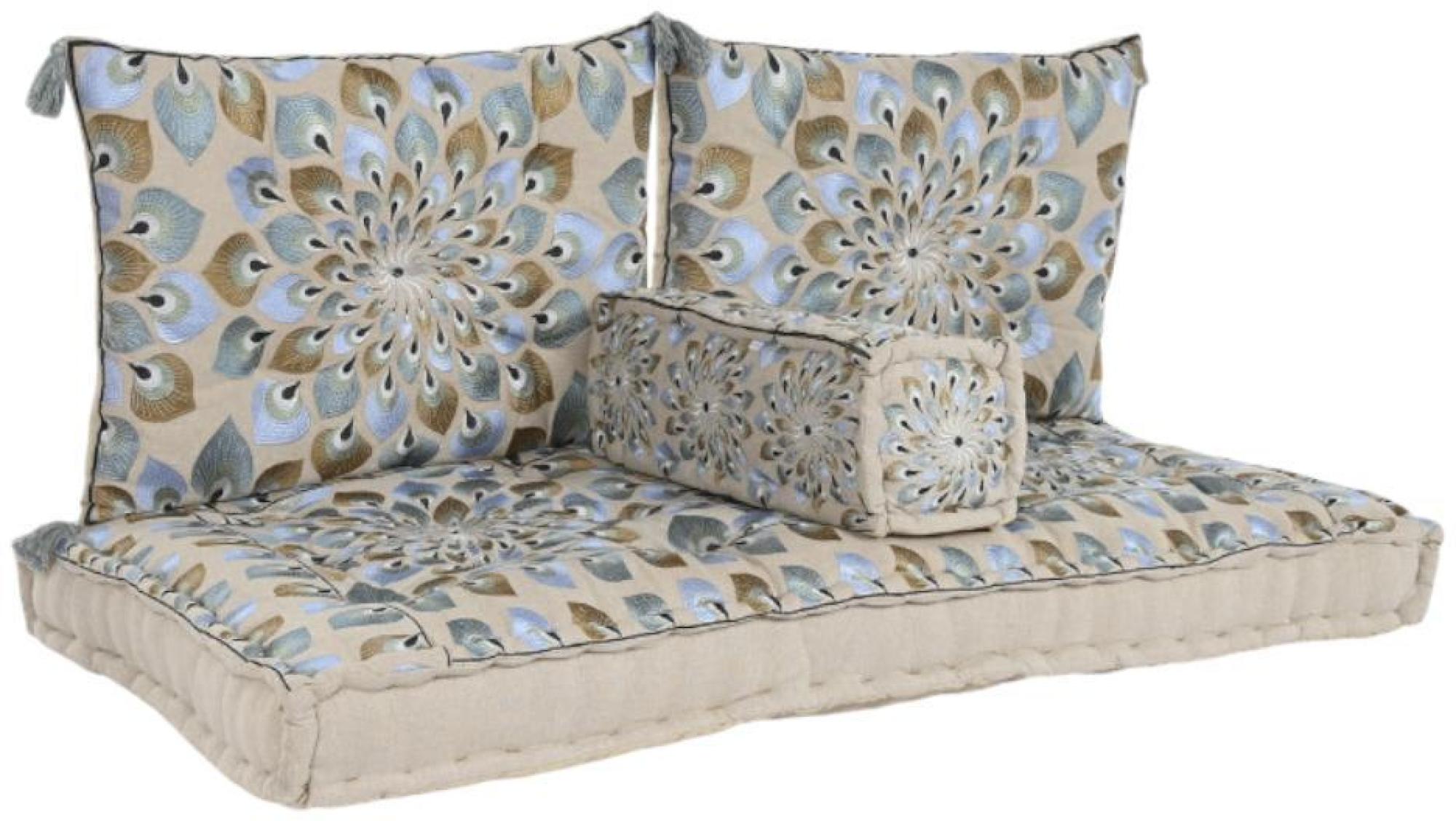 Product photograph of Blue And Beige Fabric 2 Seater Floor Cushion from Choice Furniture Superstore.