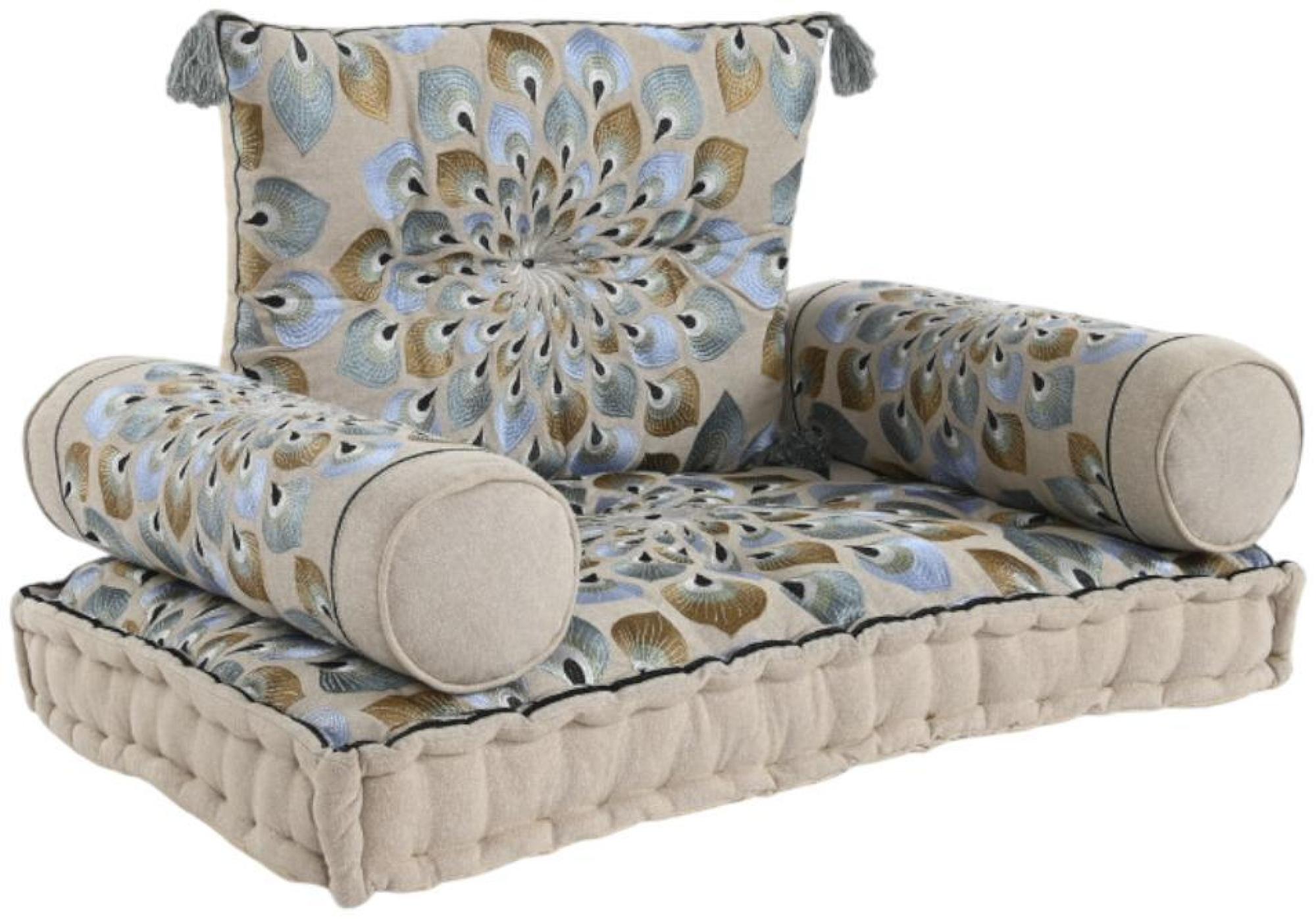 Product photograph of Blue And Beige Fabric 1 Seater Floor Cushion from Choice Furniture Superstore.