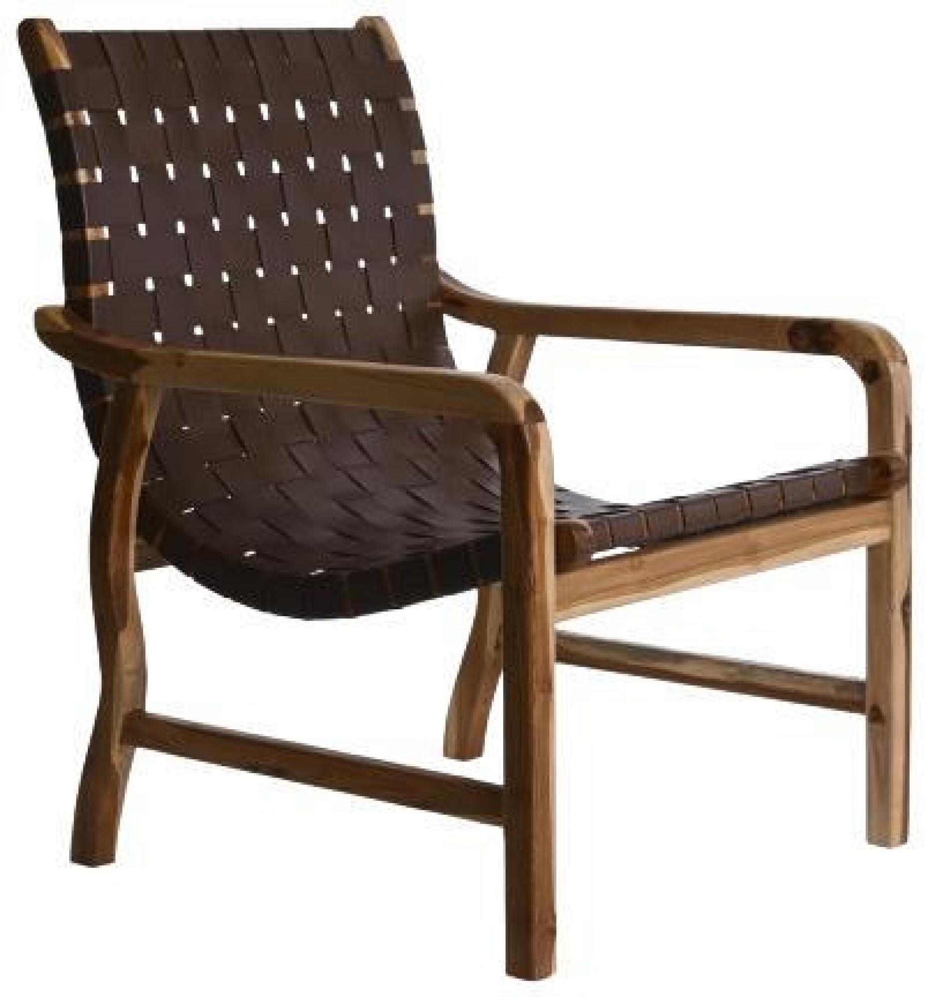Product photograph of Teak Wood And Brown Leather Armchair from Choice Furniture Superstore.
