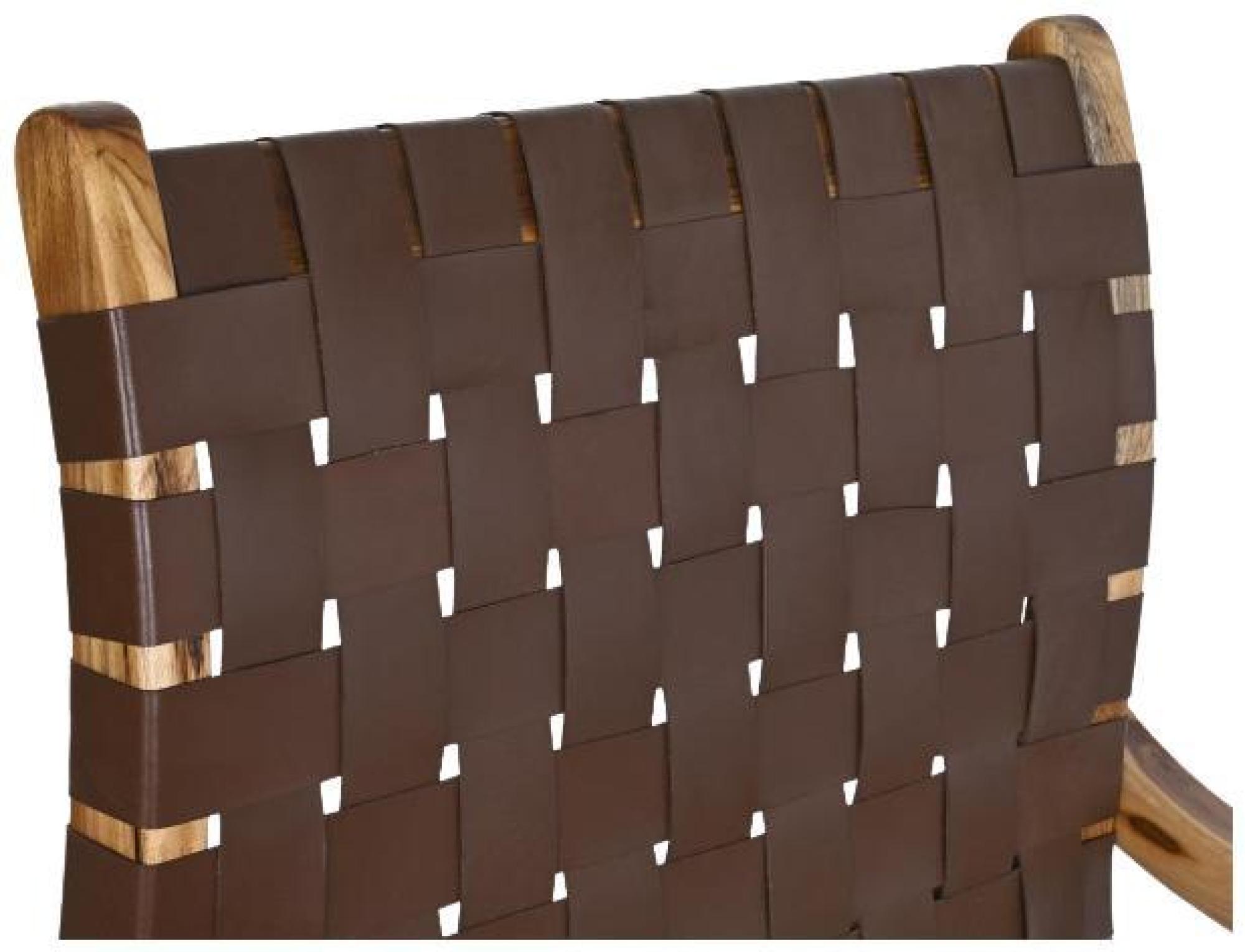 Product photograph of Teak Wood And Brown Leather Armchair from Choice Furniture Superstore.