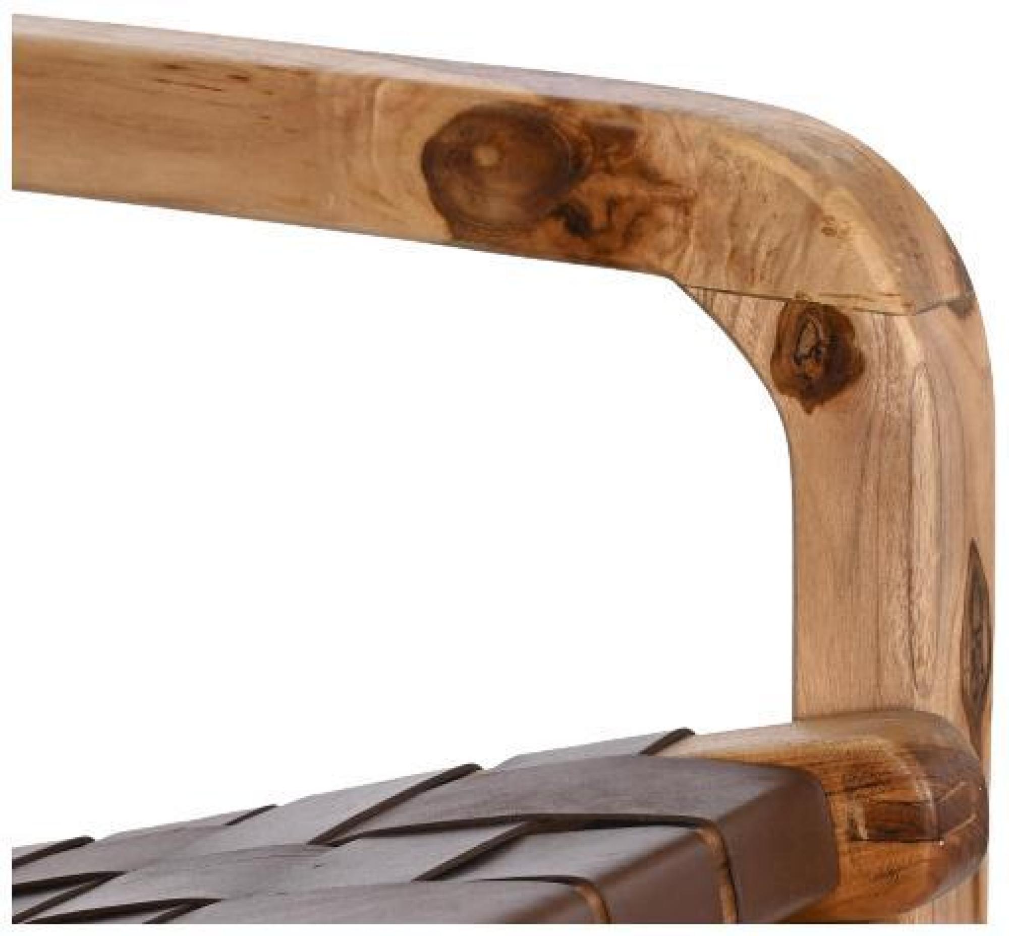 Product photograph of Teak Wood And Brown Leather Armchair from Choice Furniture Superstore.