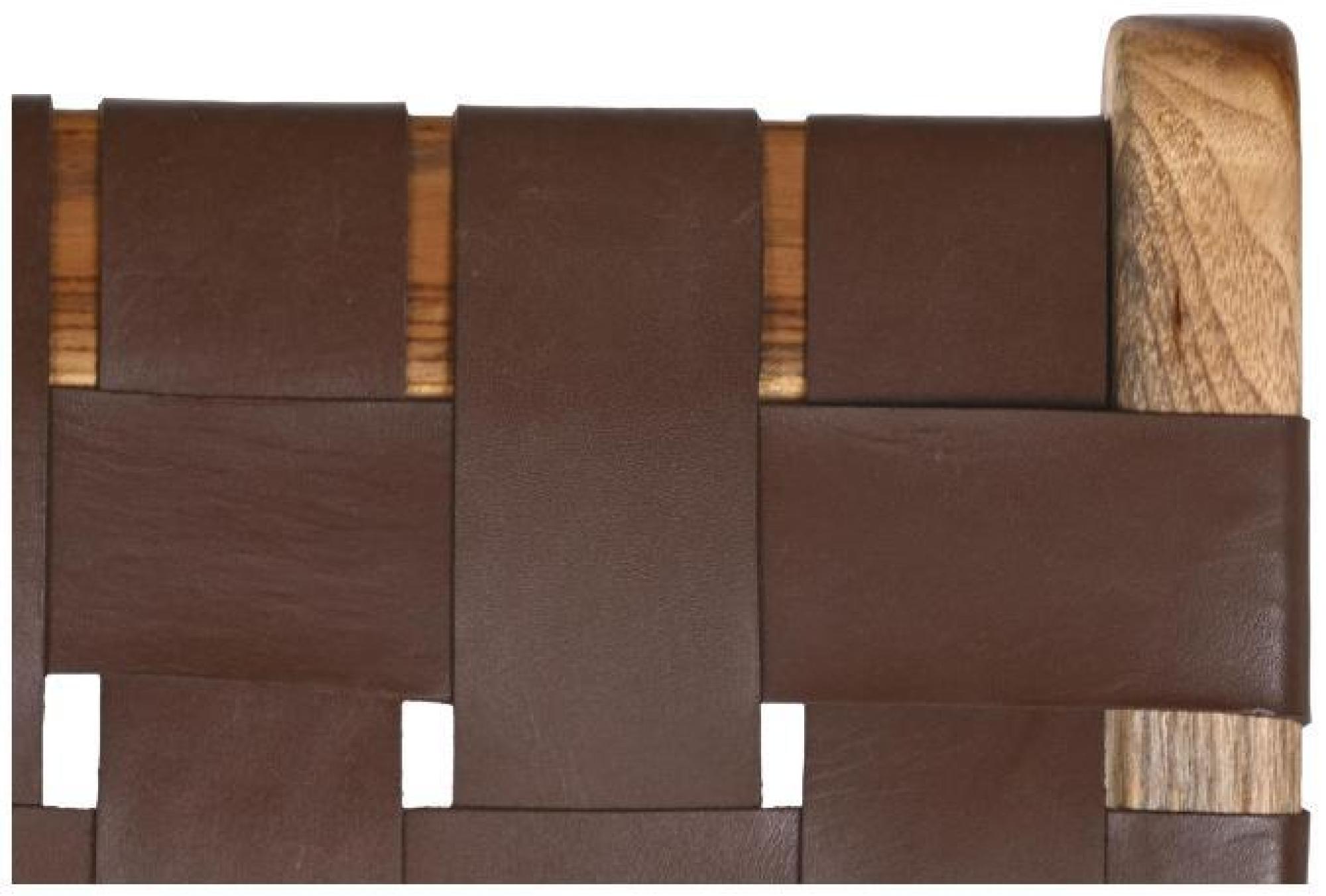 Product photograph of Teak Wood And Brown Leather Armchair from Choice Furniture Superstore.