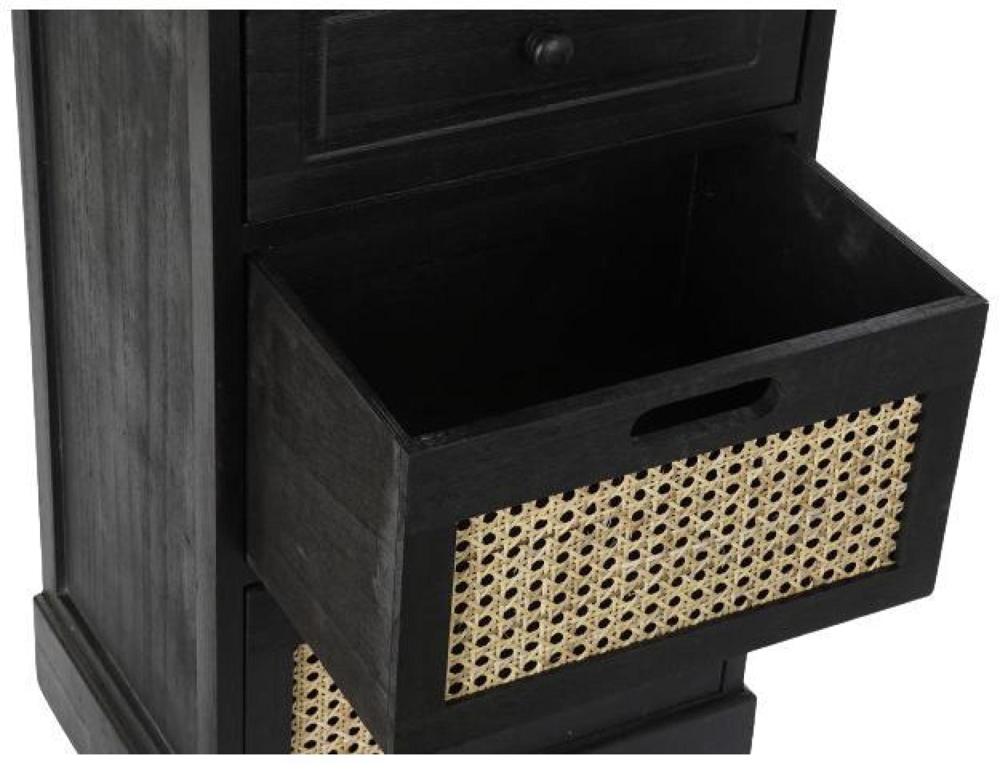 Product photograph of Vintage Black And Rattan 3 Drawer Bedside Cabinet from Choice Furniture Superstore.