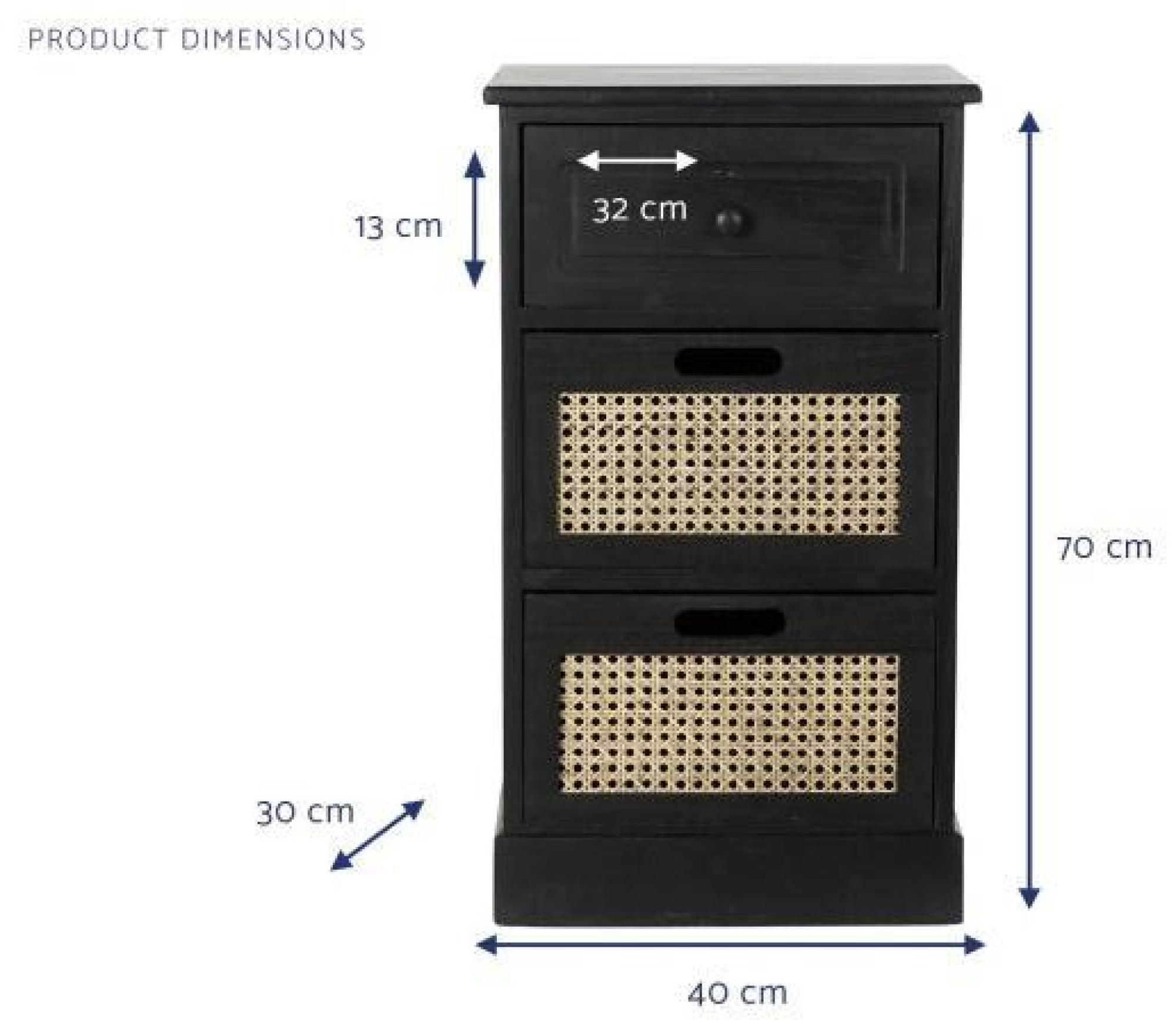 Product photograph of Vintage Black And Rattan 3 Drawer Bedside Cabinet from Choice Furniture Superstore.