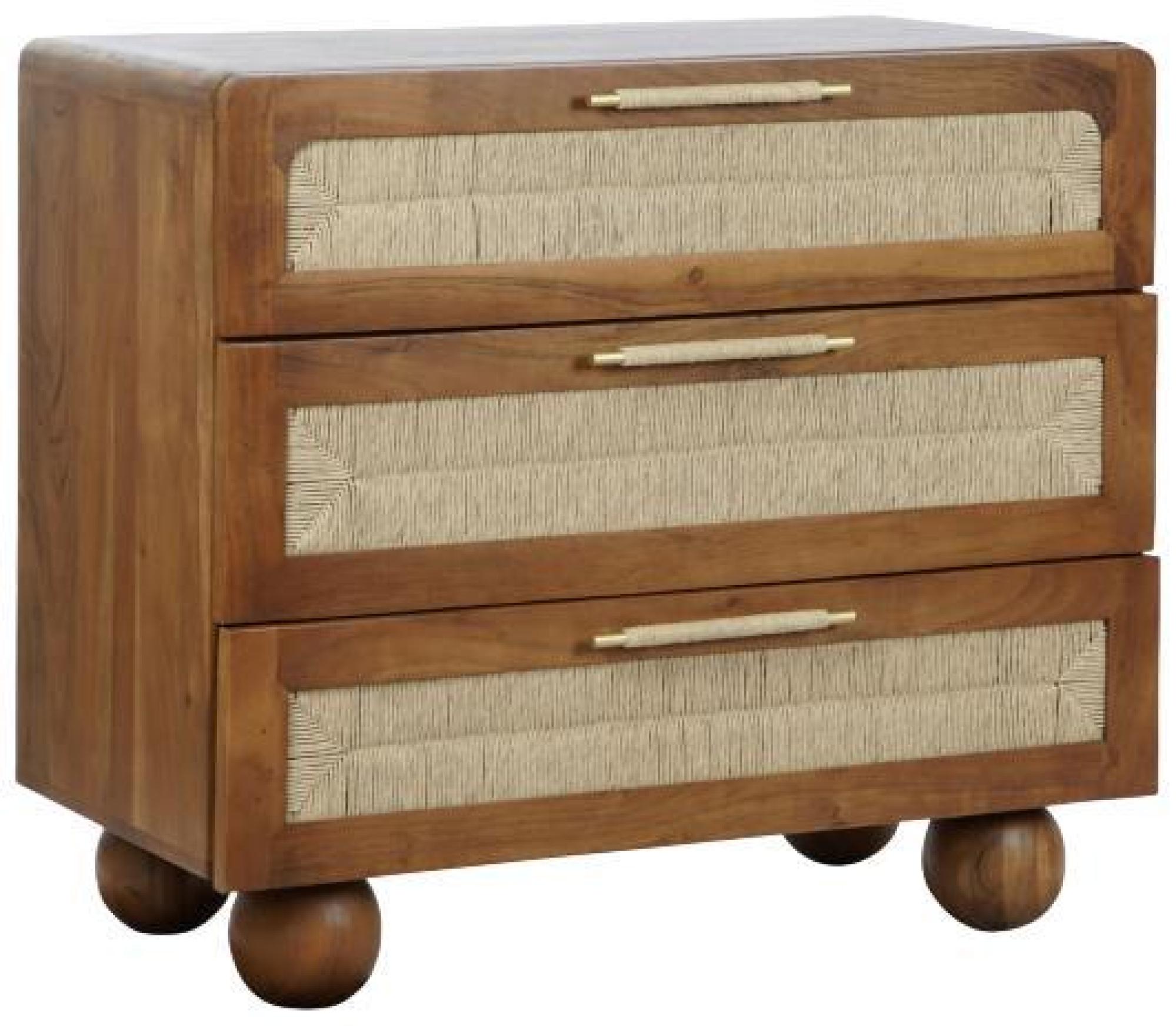 Product photograph of Raipur Acacia Wood And Rattan 3 Drawer Small Chest With Round Legs from Choice Furniture Superstore.