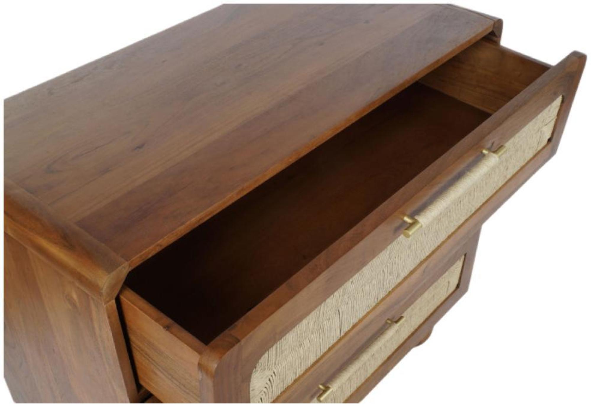 Product photograph of Raipur Acacia Wood And Rattan 3 Drawer Small Chest With Round Legs from Choice Furniture Superstore.