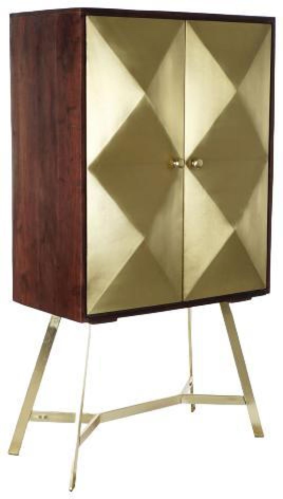 Product photograph of Glam Acacia Wood Dark Brown And Gold 2 Door Hall Cabinet from Choice Furniture Superstore.