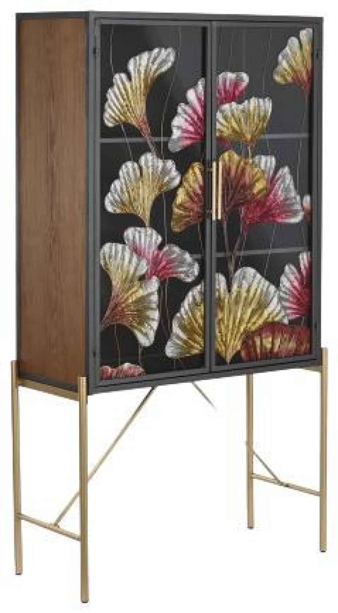 Product photograph of Floral Glass And Black 2 Door Hall Cabinet from Choice Furniture Superstore.