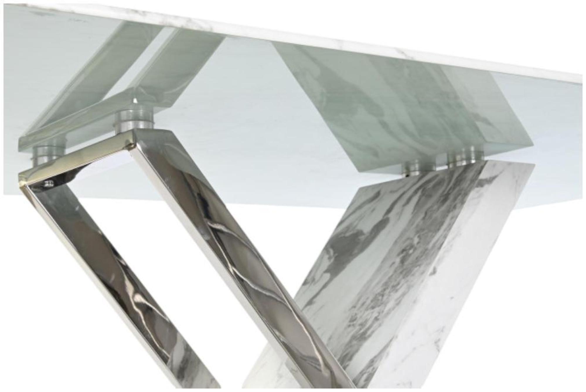 Product photograph of Modern Grey Faux Marble And Glass 6 Seater Dining Table from Choice Furniture Superstore.