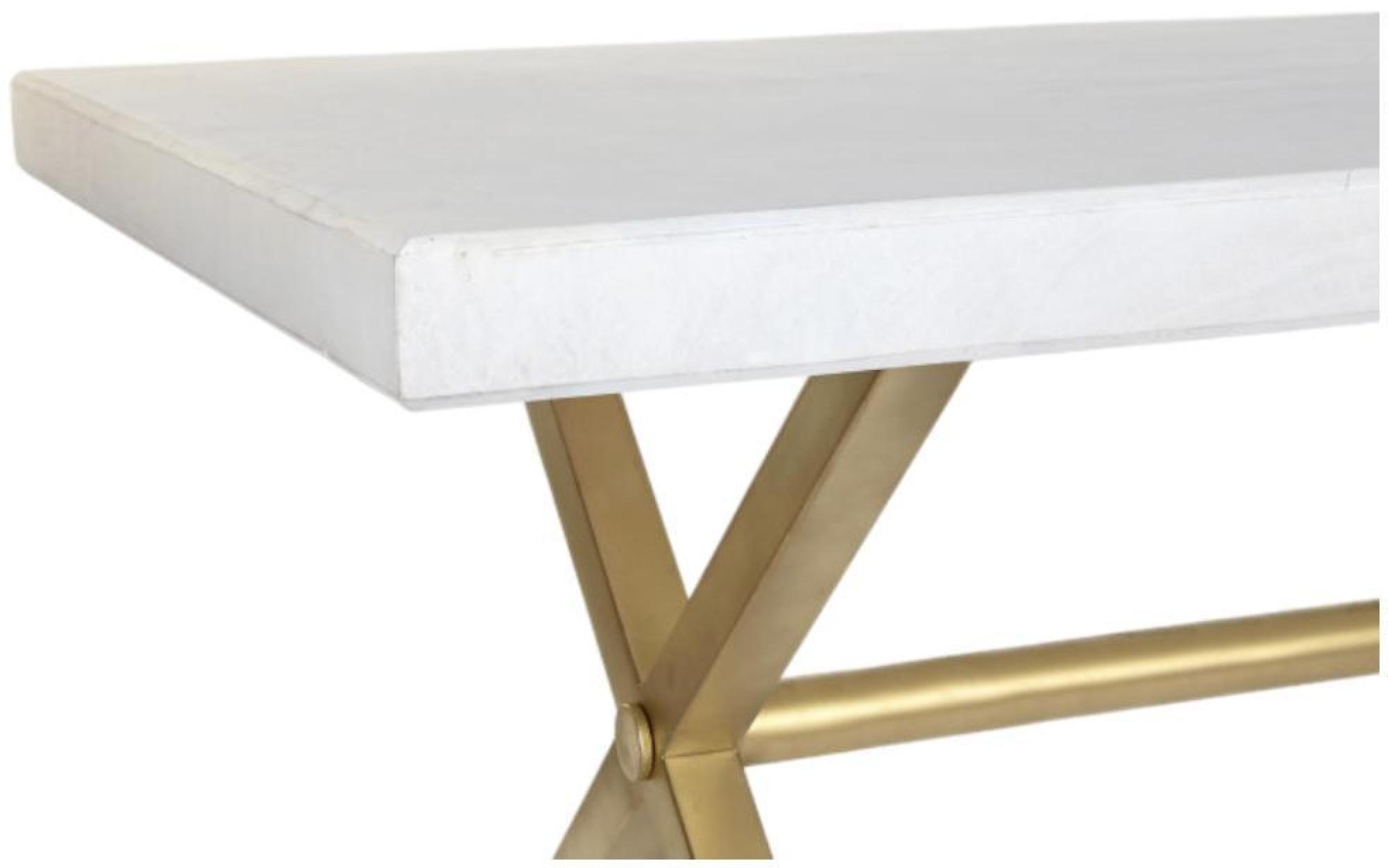Product photograph of Yanam White 6 Seater Dining Table With Gold Cross Legs from Choice Furniture Superstore.