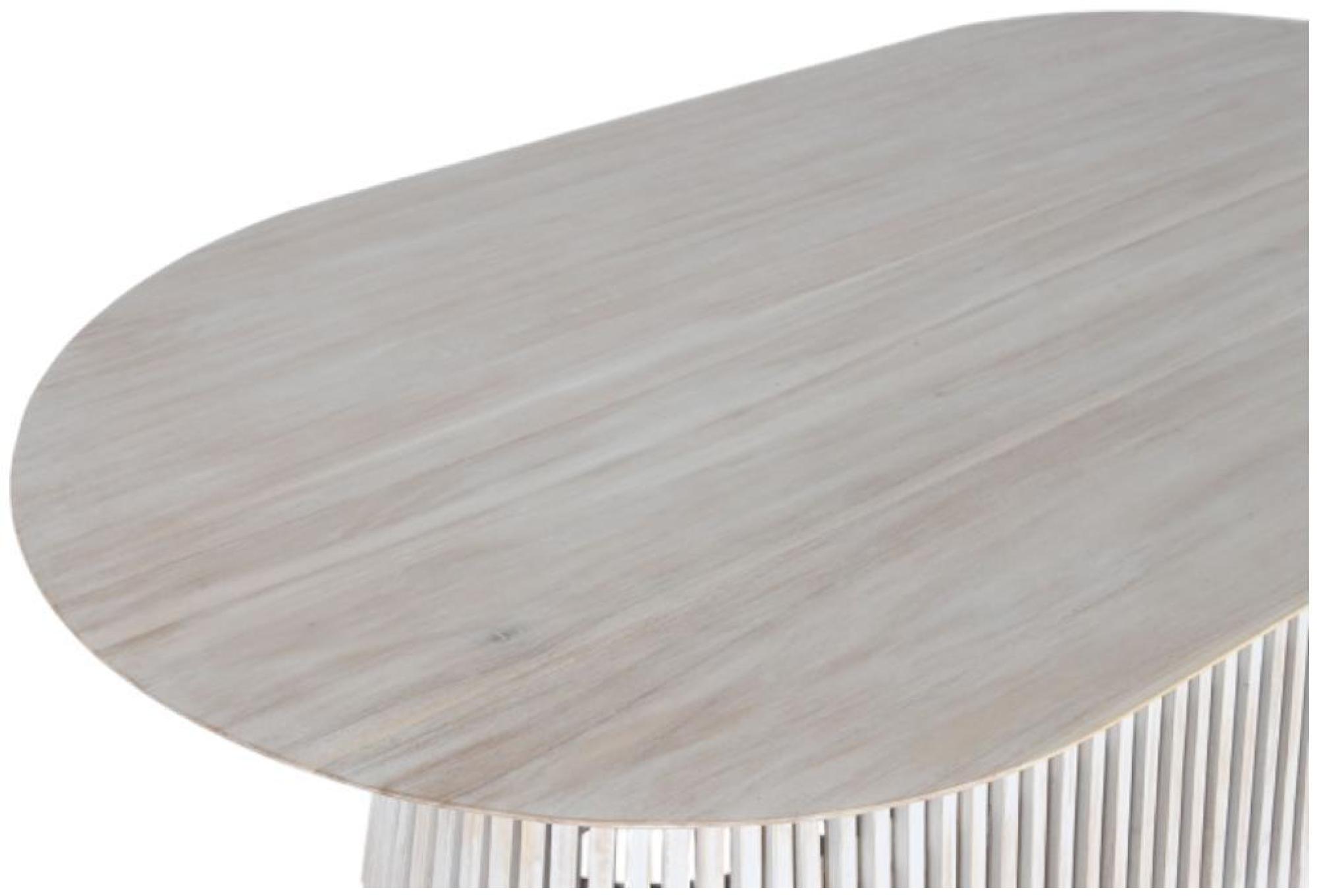 Product photograph of Konark White Washed Mindi Wood 6 Seater Oval Dining Table - Slatted Base from Choice Furniture Superstore.