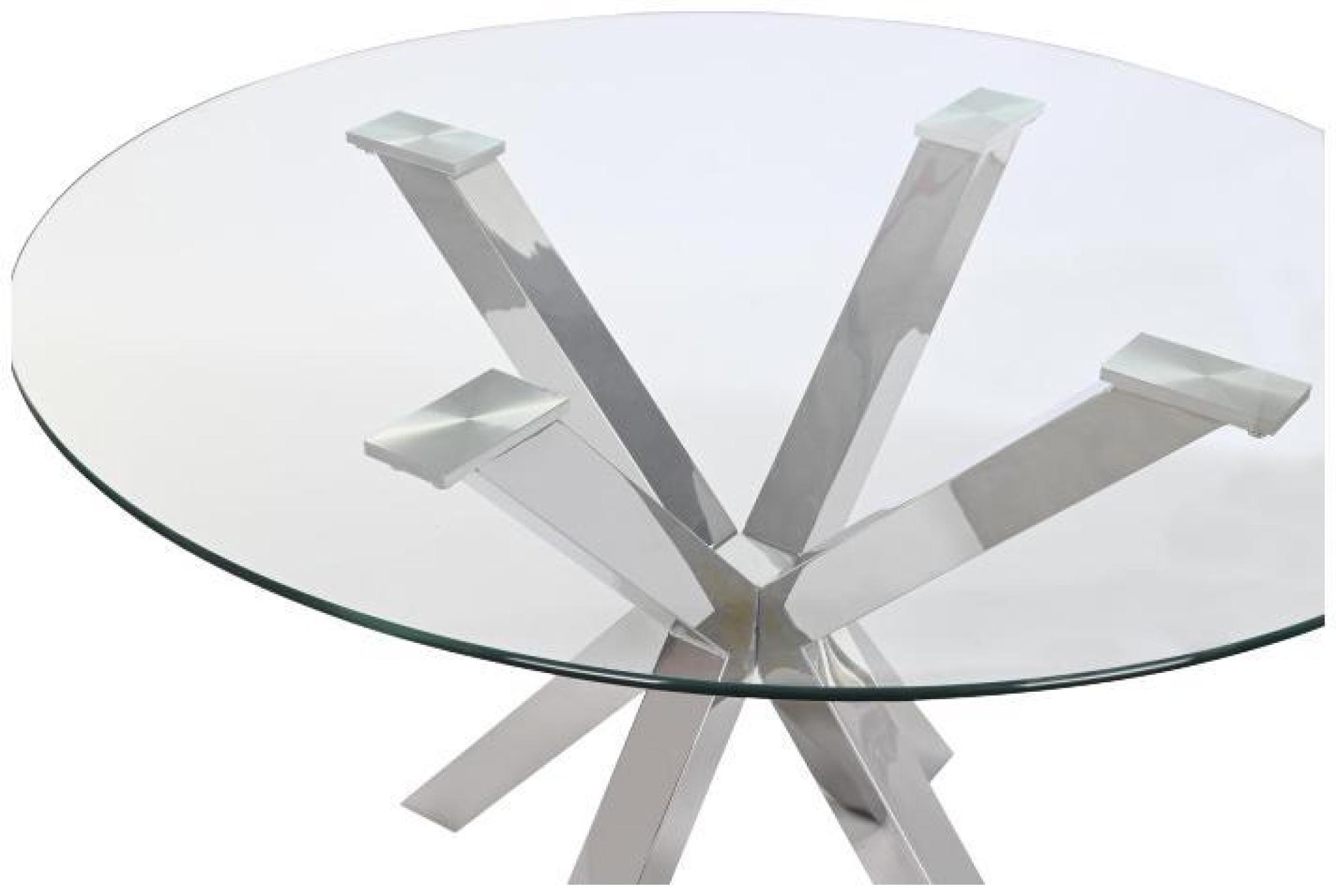 Product photograph of Modern Silver 4 Seater Glass And Chrome Round Dining Table - Tempered Top from Choice Furniture Superstore.