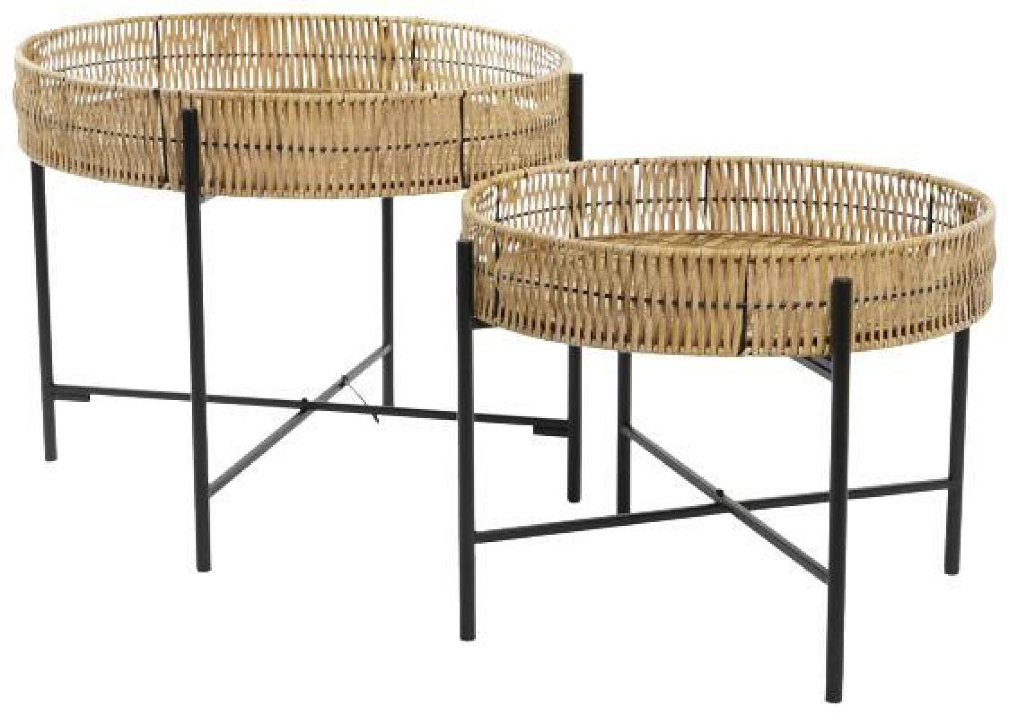 Product photograph of Tropical Natural And Black Wood Side Table - Set Of 2 from Choice Furniture Superstore.