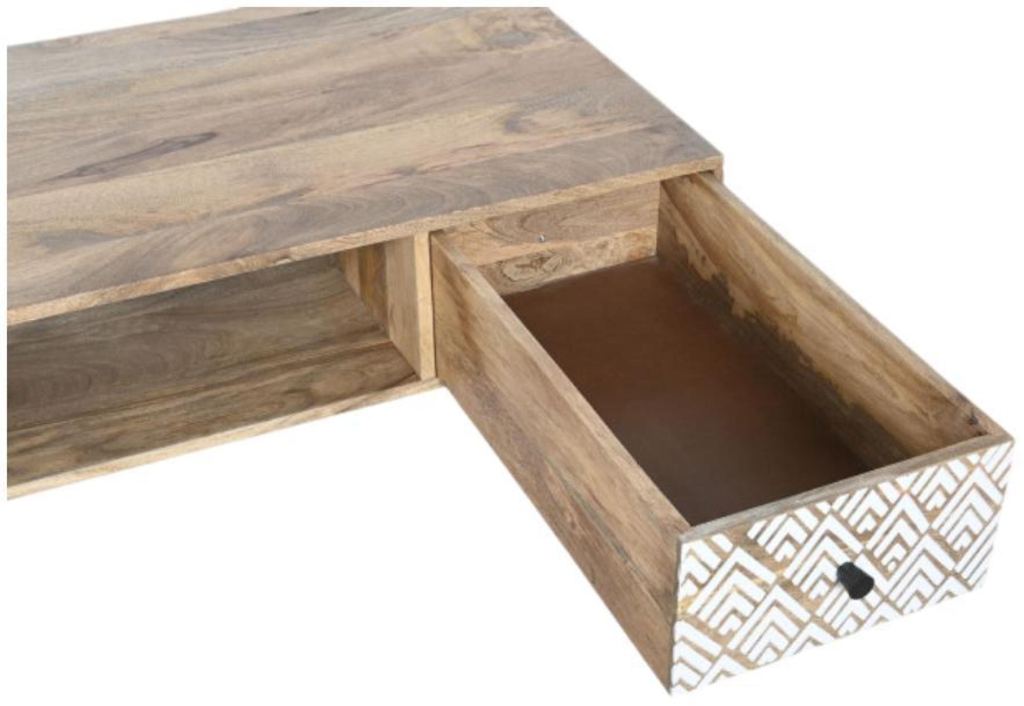 Product photograph of Mango Wood Geometric 2 Drawer Coffee Table from Choice Furniture Superstore.