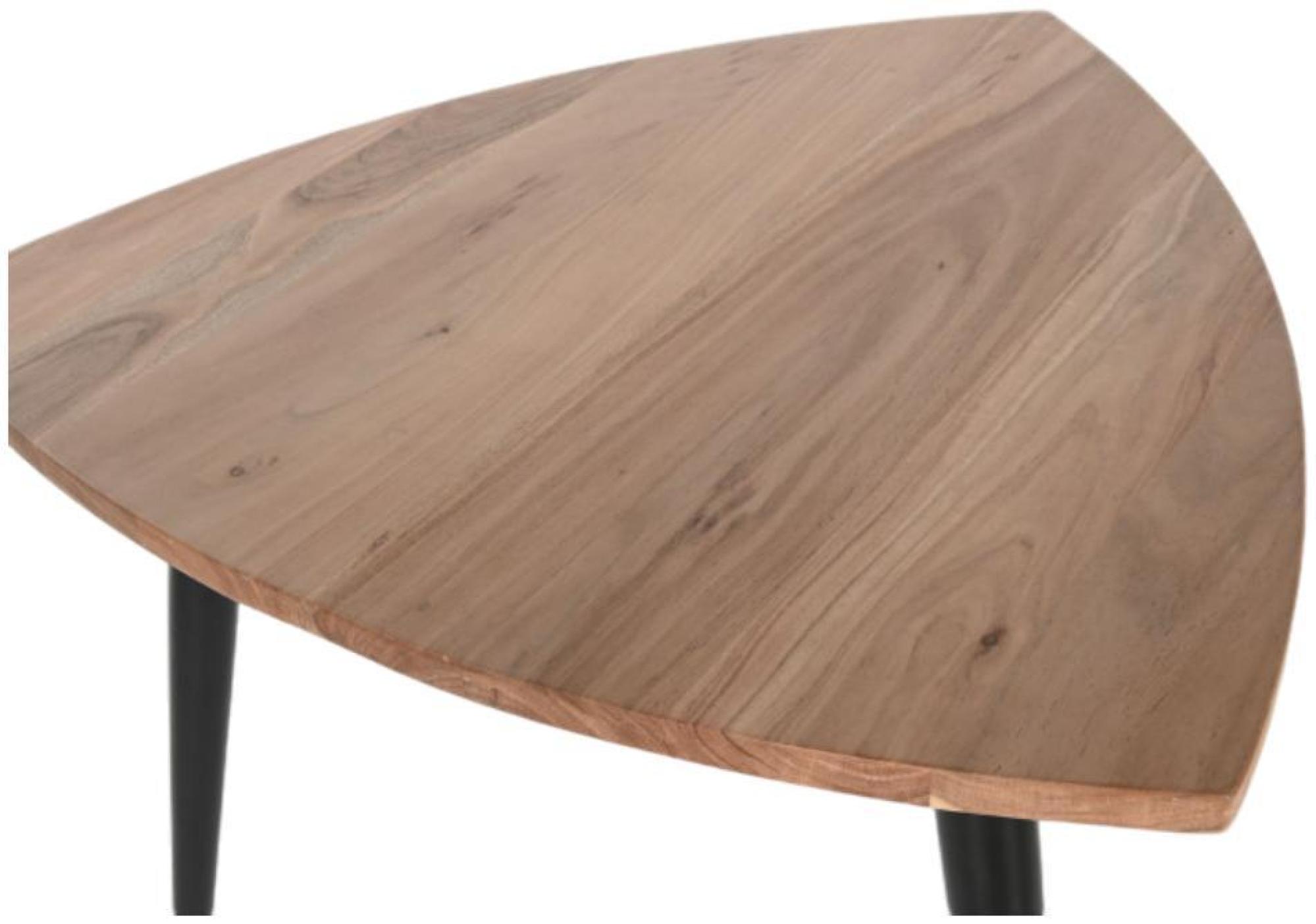 Product photograph of Acacia Wood Triangular Coffee Table With Black Metal Legs from Choice Furniture Superstore.