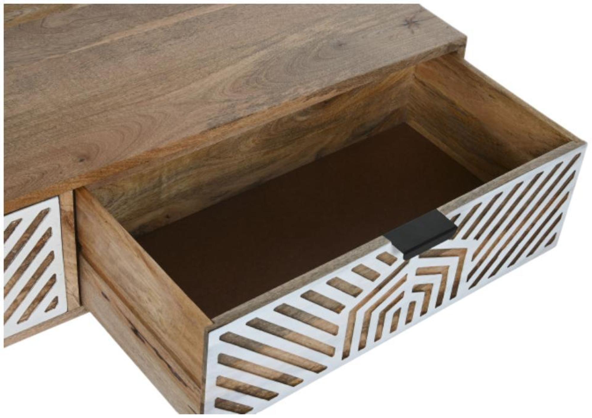 Product photograph of Guna Mango Wood White Geomatric Printed 2 Drawer Coffee Table from Choice Furniture Superstore.