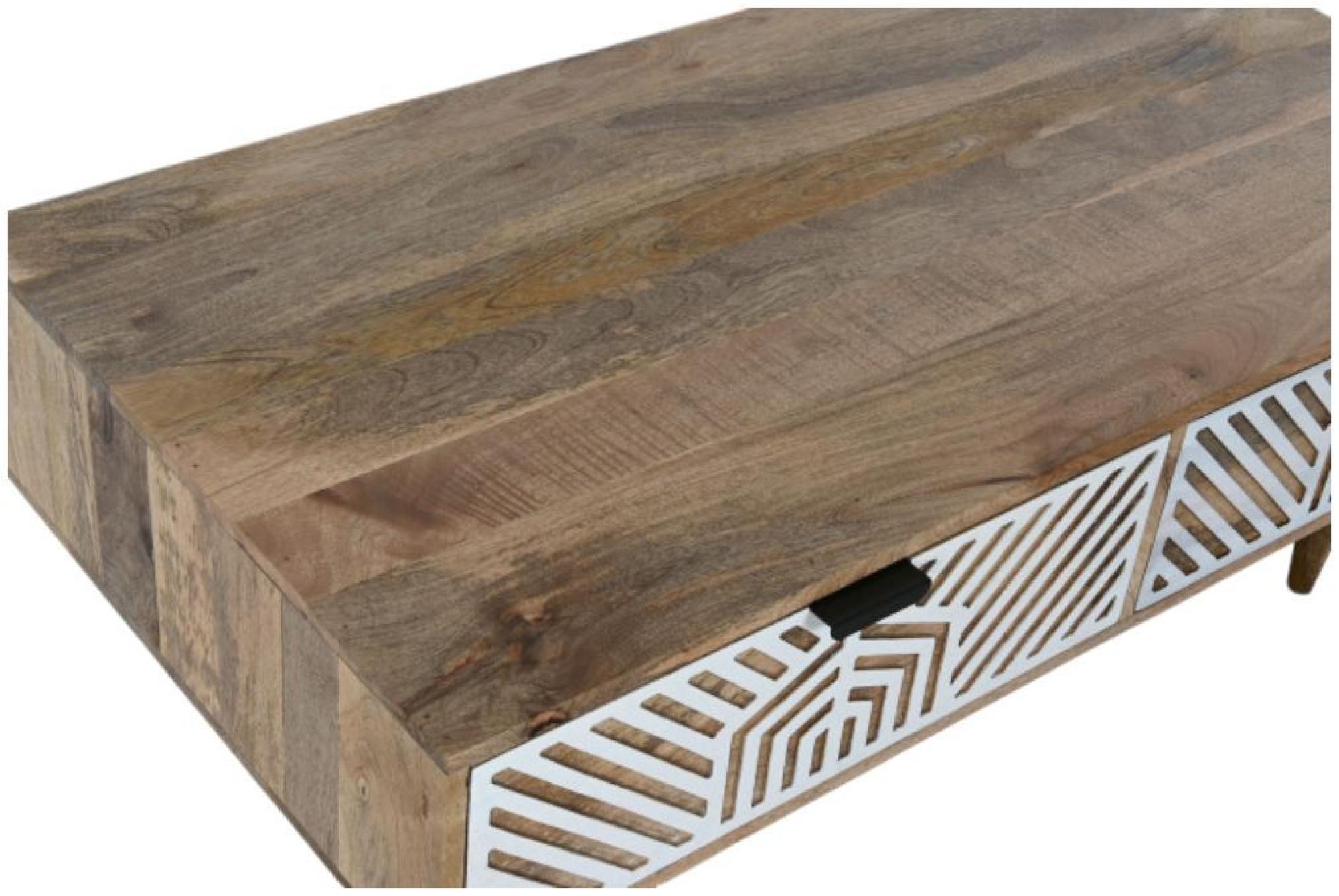 Product photograph of Guna Mango Wood White Geomatric Printed 2 Drawer Coffee Table from Choice Furniture Superstore.