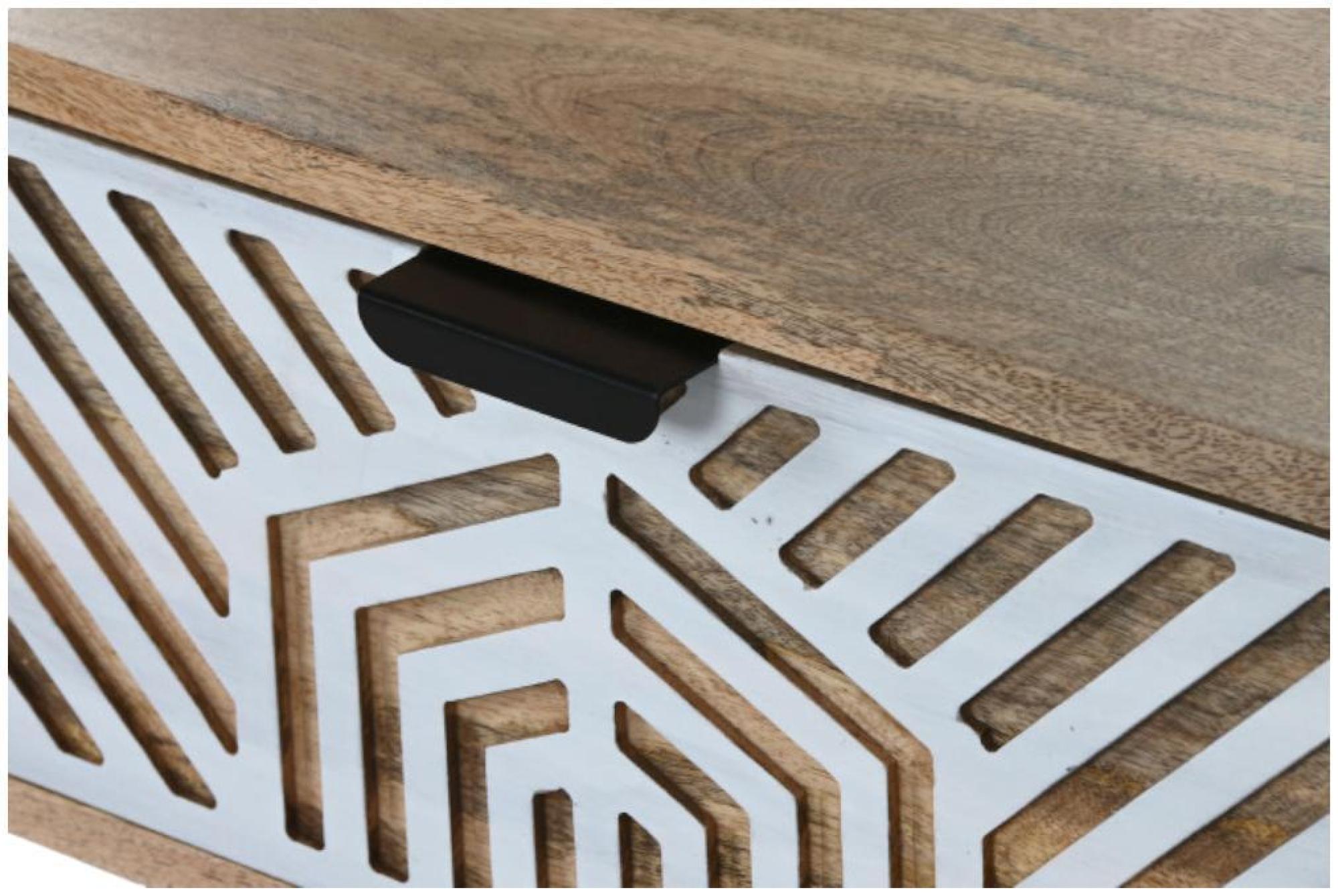 Product photograph of Guna Mango Wood White Geomatric Printed 2 Drawer Coffee Table from Choice Furniture Superstore.