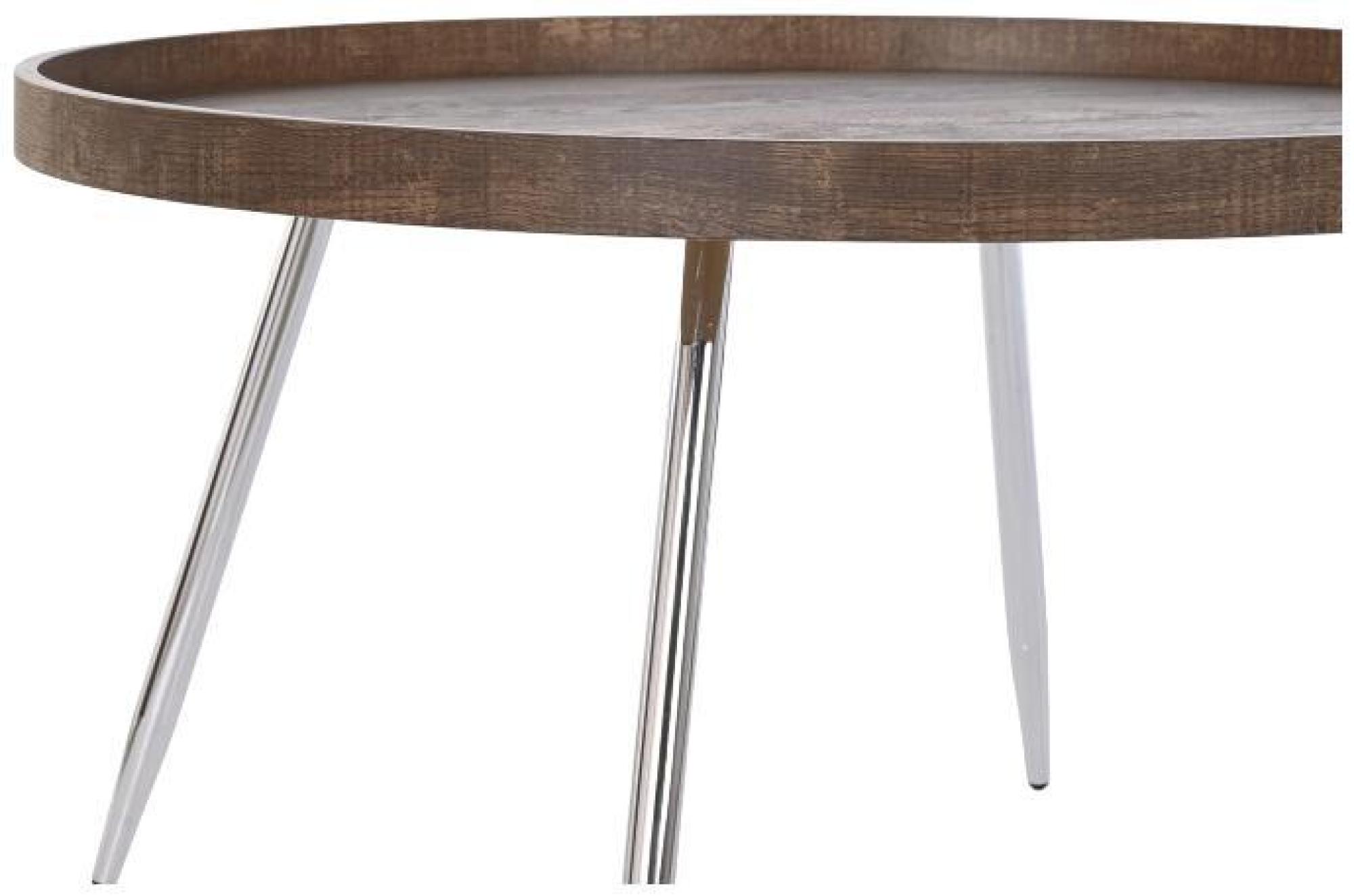 Product photograph of Modern Brown And Silver Steel Round Coffee Table from Choice Furniture Superstore.