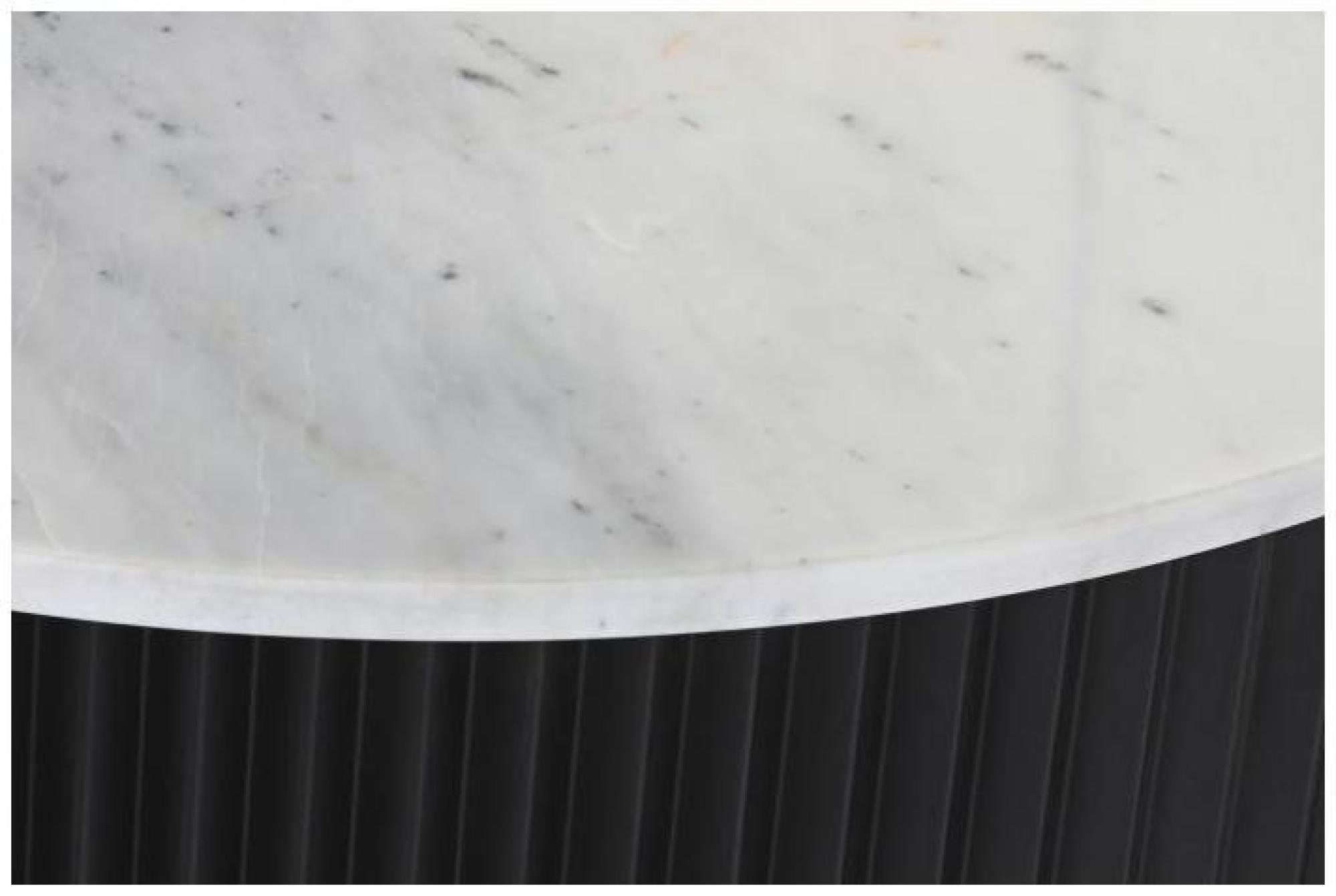 Product photograph of Modern White Marble Round Coffee Table With Black Fluted Base - 80cm from Choice Furniture Superstore.