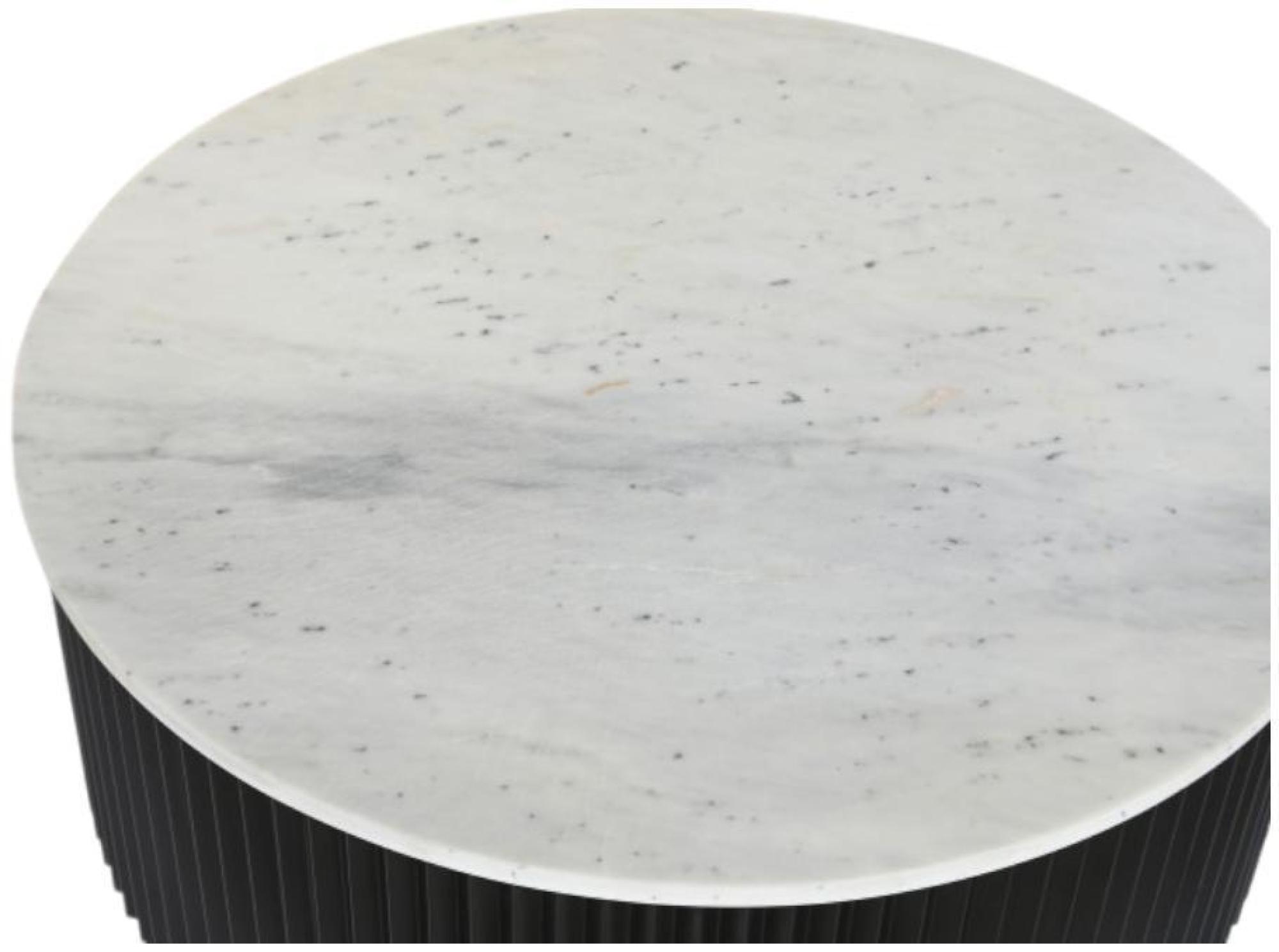 Product photograph of Modern White Marble Round Coffee Table With Black Fluted Base - 80cm from Choice Furniture Superstore.