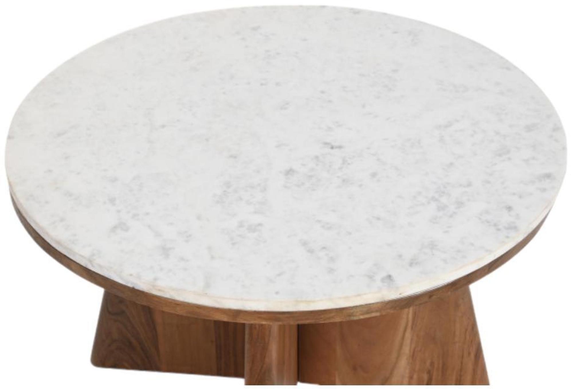 Product photograph of Modern White Marble And Acacia Wood Round Coffee Table from Choice Furniture Superstore.