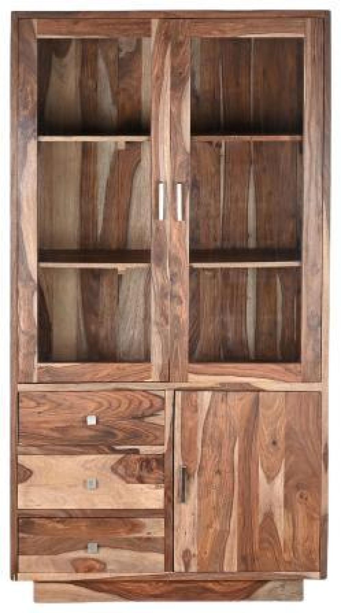 Product photograph of Sheesham 3 Door Glass Display Cabinet from Choice Furniture Superstore.