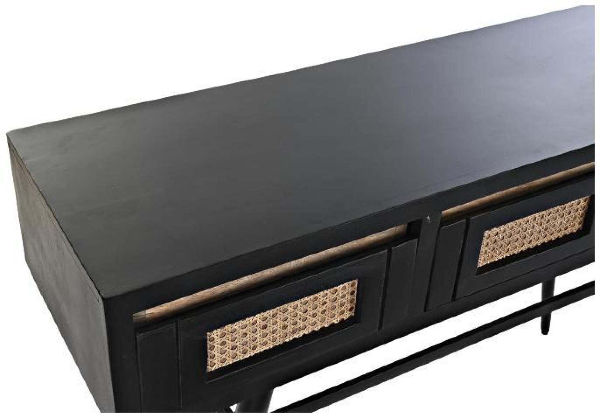 Product photograph of Indus Black Mango Woo And Rattan 3 Drawer Console Table from Choice Furniture Superstore.