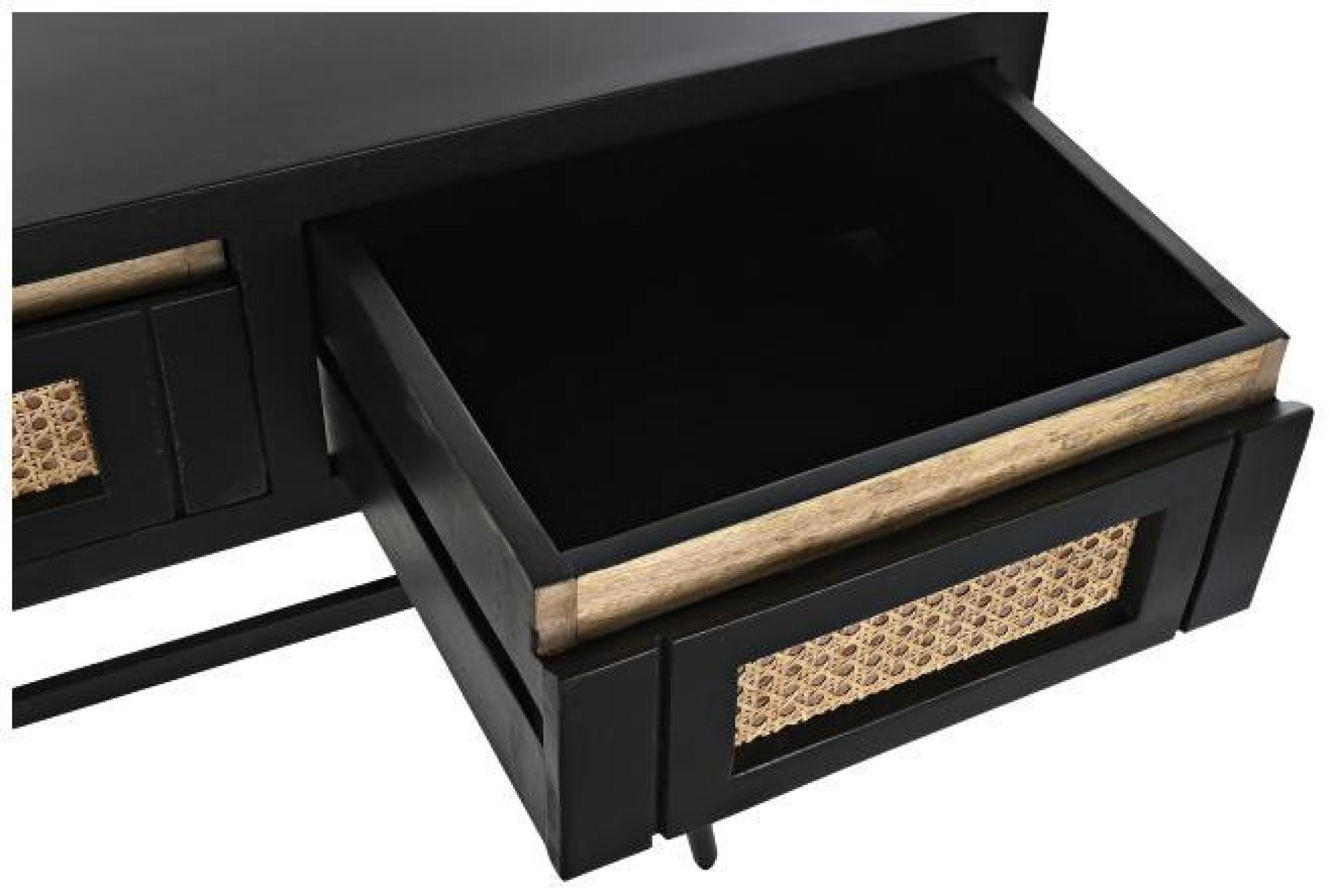 Product photograph of Indus Black Mango Woo And Rattan 3 Drawer Console Table from Choice Furniture Superstore.