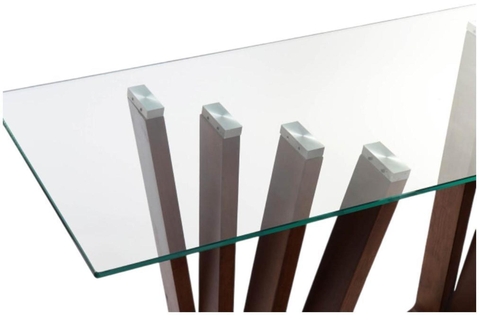 Product photograph of Modern Glass Top And Walnut Console Table from Choice Furniture Superstore.