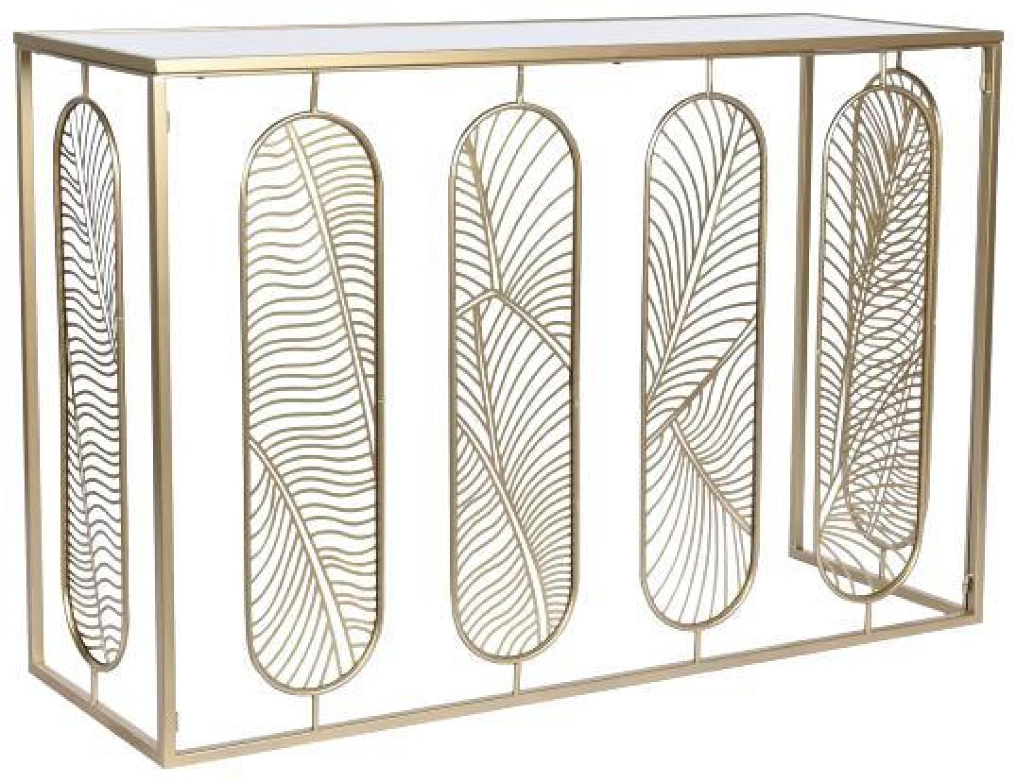 Product photograph of Glam Mirrored Top And Golden Leaves Console Table from Choice Furniture Superstore.