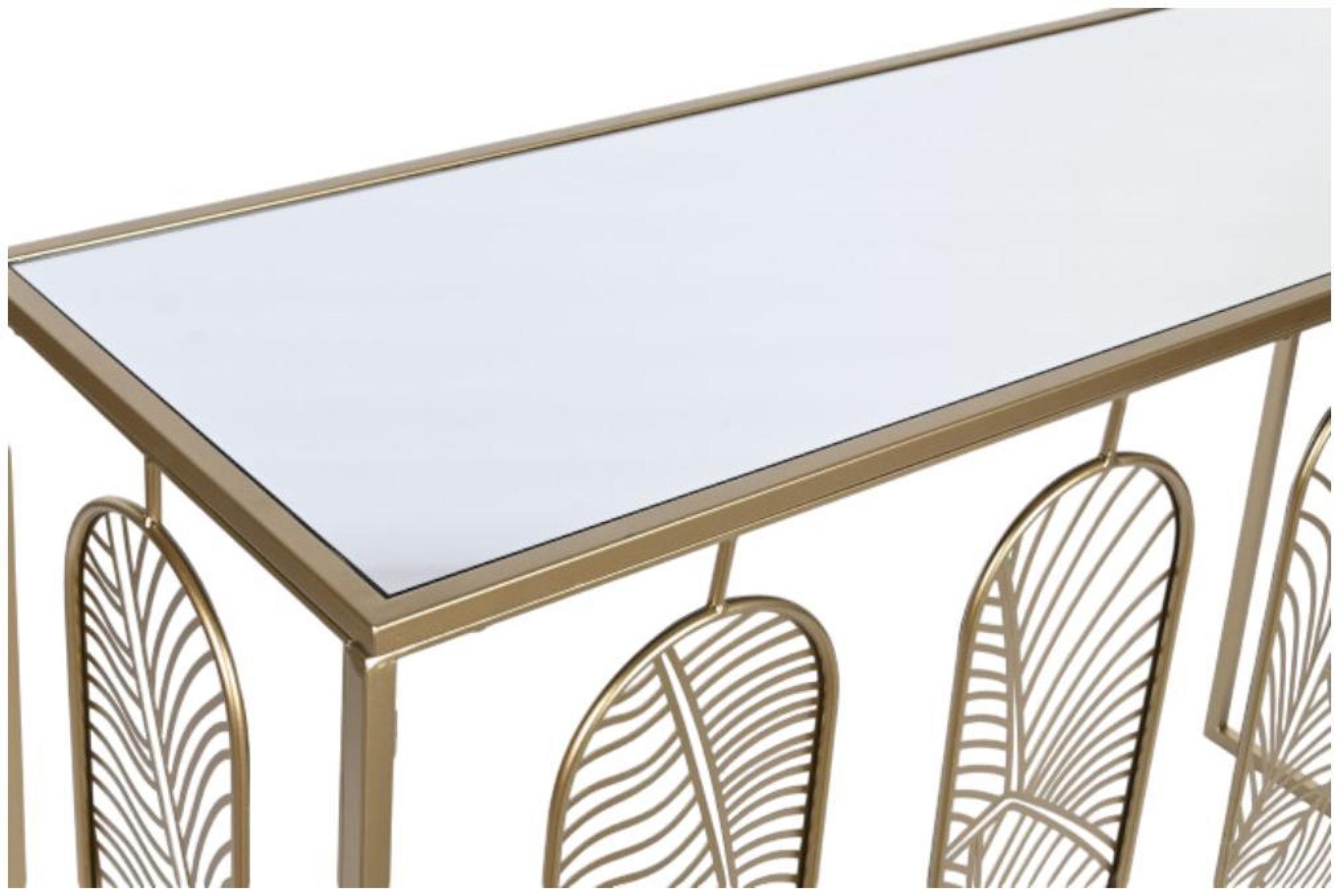 Product photograph of Glam Mirrored Top And Golden Leaves Console Table from Choice Furniture Superstore.