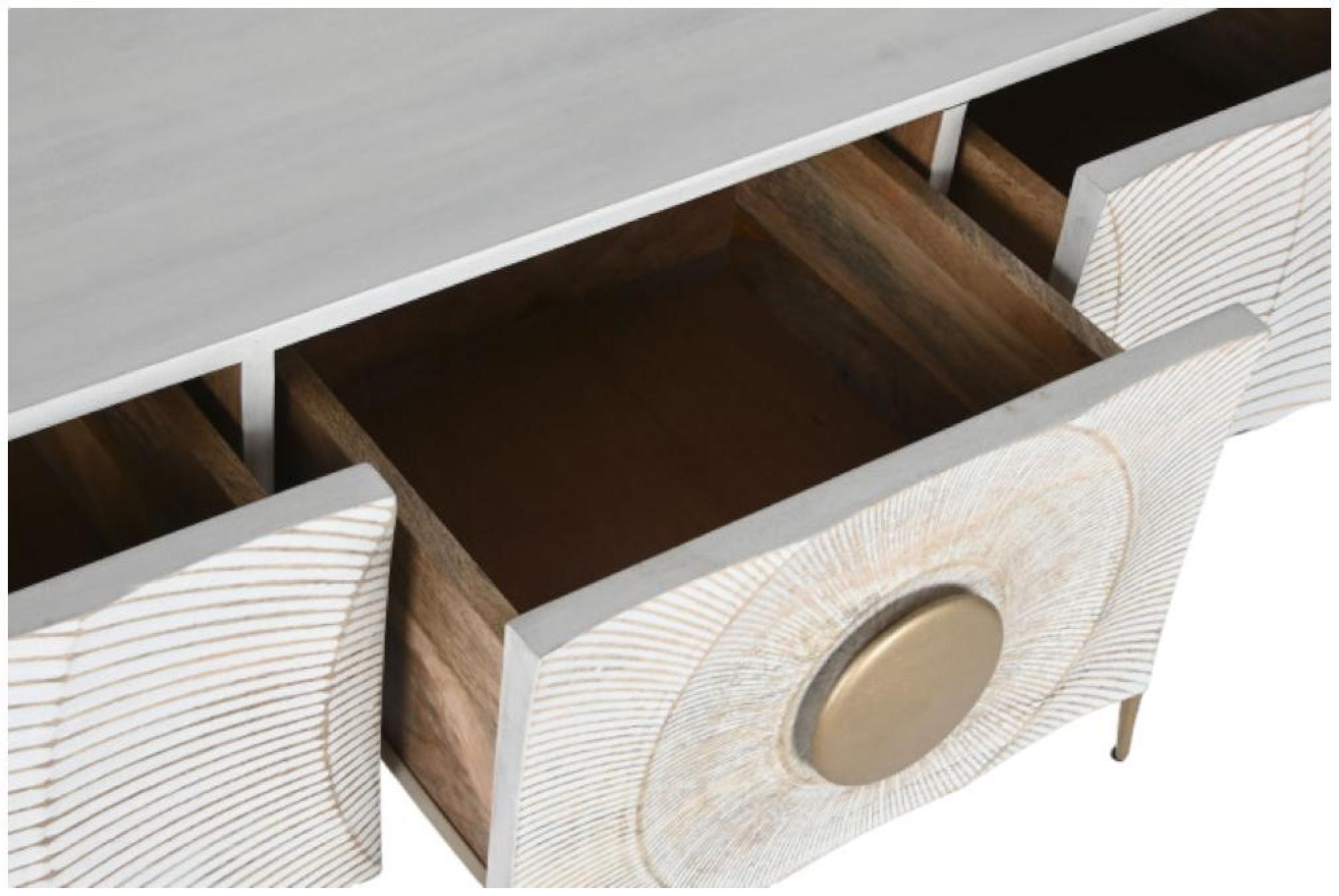 Product photograph of African White Mango Wood 3 Drawer Console Table from Choice Furniture Superstore.