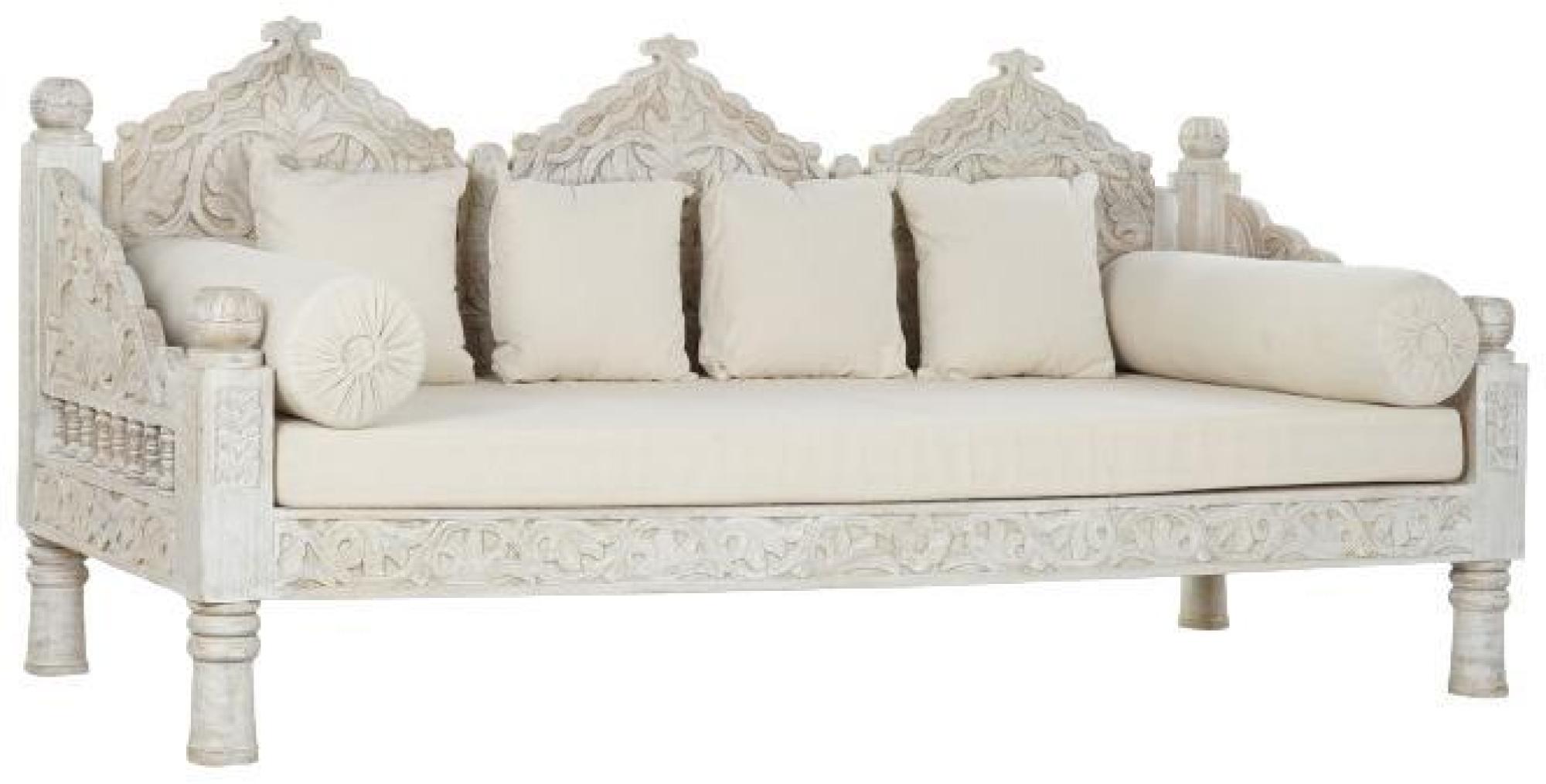 Product photograph of Carved White Mango Wood With Beige Fabric Sofa from Choice Furniture Superstore.