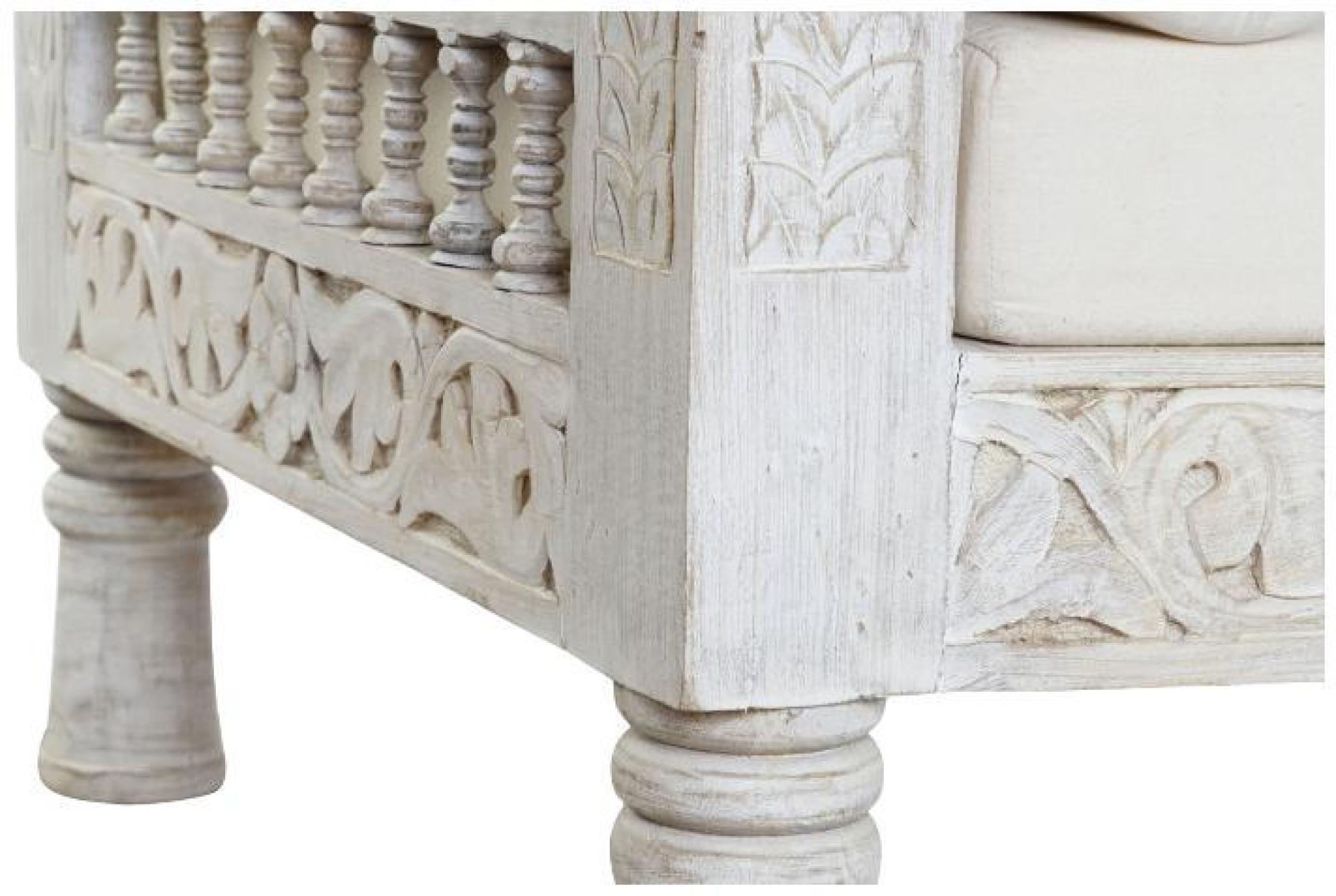 Product photograph of Carved White Mango Wood With Beige Fabric Sofa from Choice Furniture Superstore.