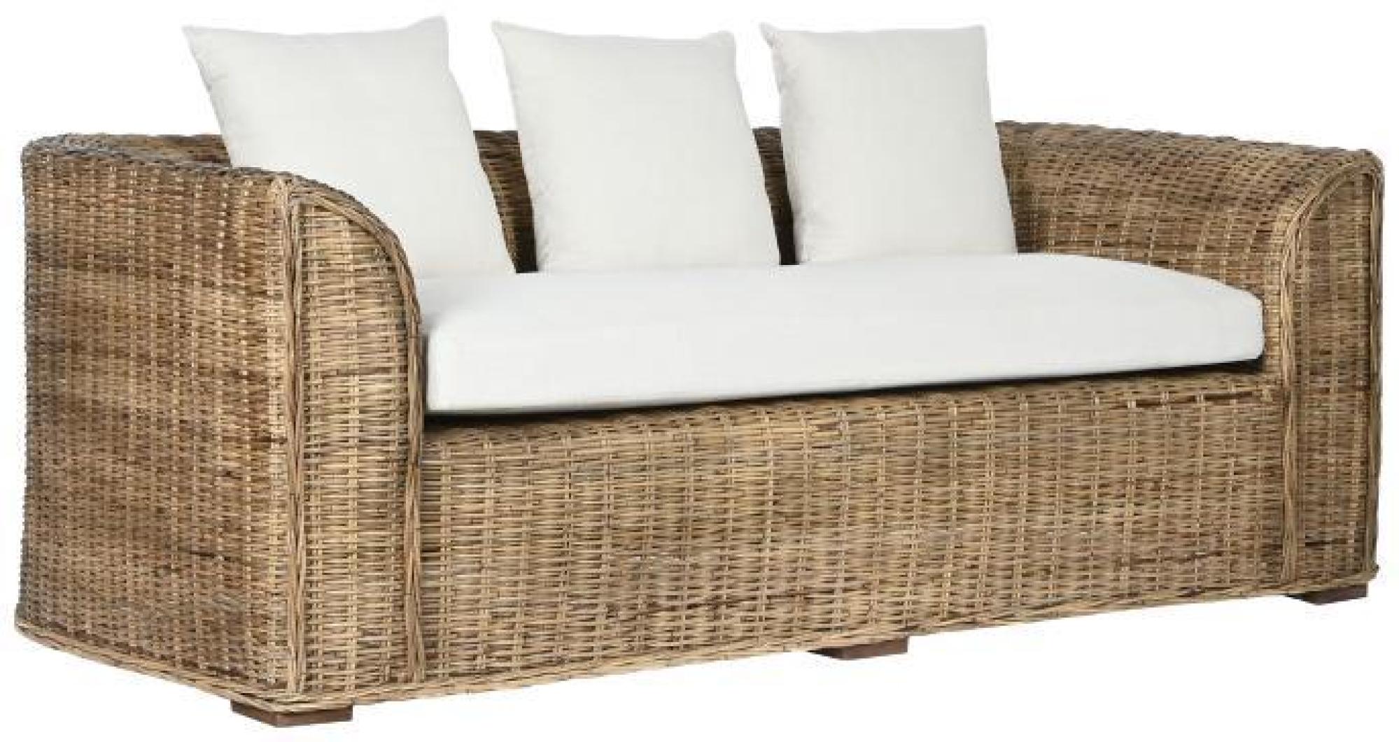 Product photograph of White Rattan And Fabric 3 Seater Sofa from Choice Furniture Superstore.