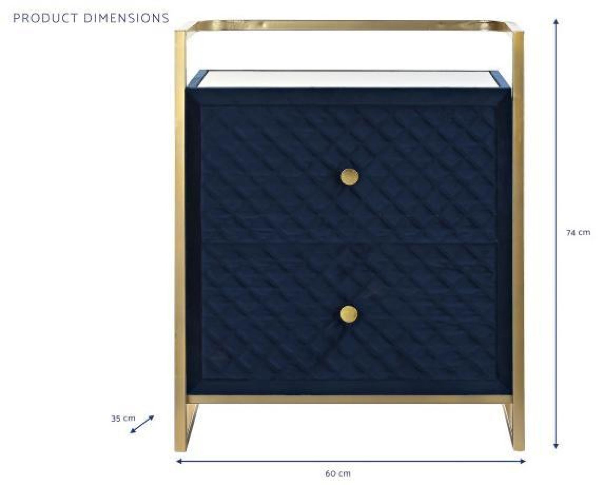 Product photograph of Blue Velvet 2 Drawer Bedside Table from Choice Furniture Superstore.