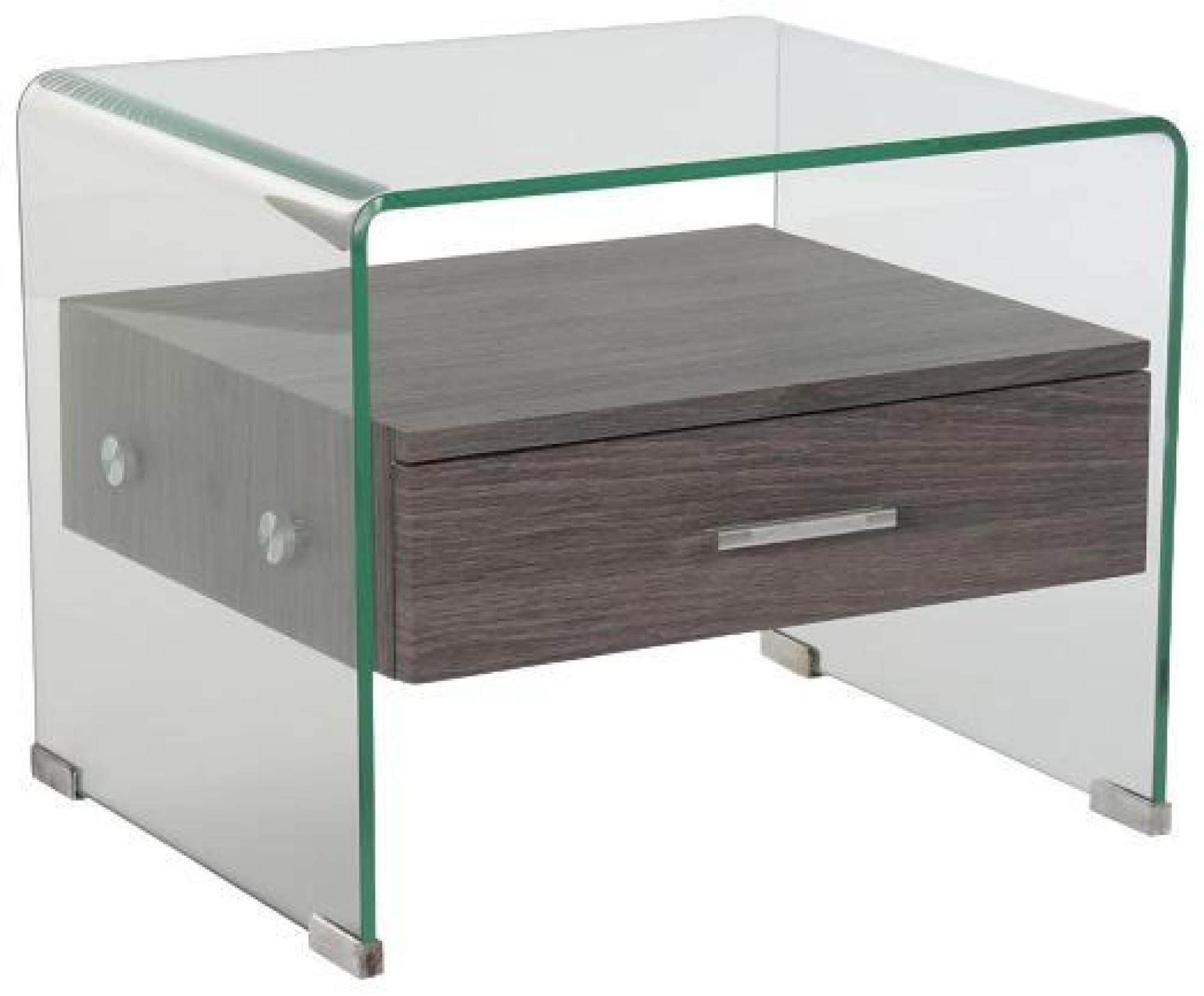 Product photograph of Modern Grey Transparent Glass 1 Drawer Bedside Table from Choice Furniture Superstore.