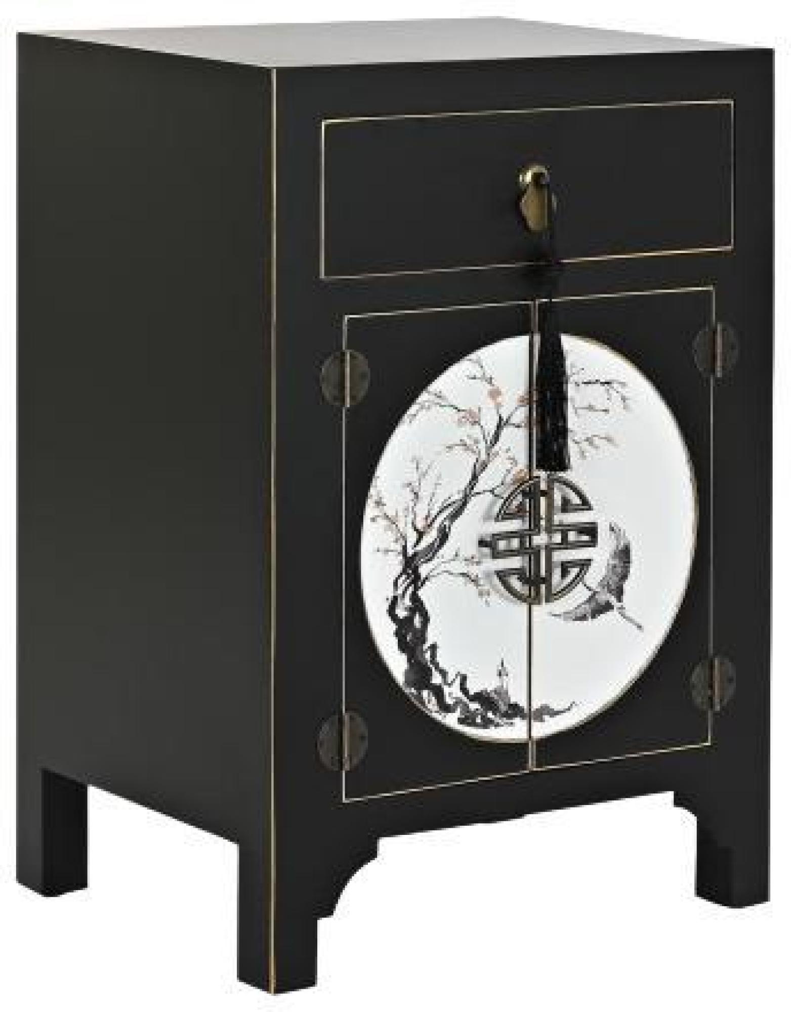 Product photograph of Oriental Black Wood 1 Drawer Bedside Table from Choice Furniture Superstore.