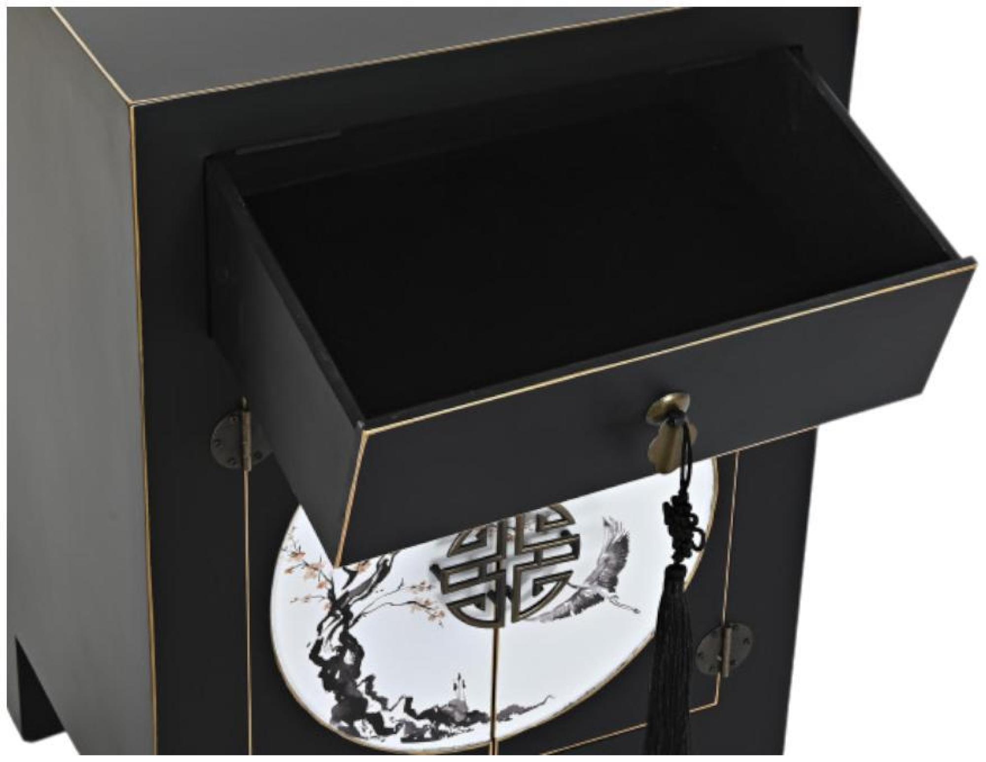 Product photograph of Oriental Black Wood 1 Drawer Bedside Table from Choice Furniture Superstore.