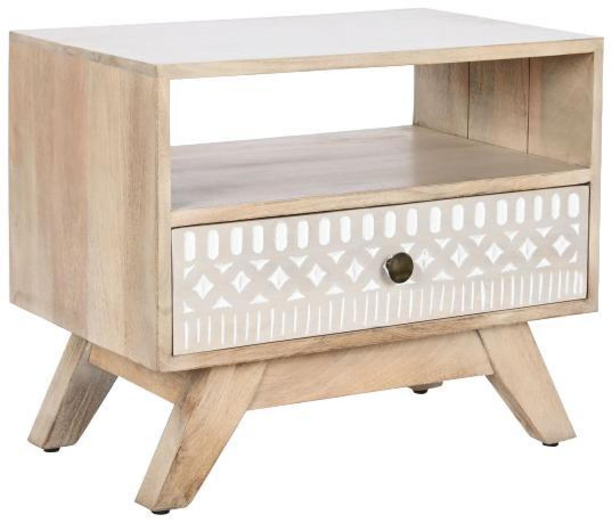 Product photograph of Boho White Mango Wood 1 Drawer Bedside Table from Choice Furniture Superstore.