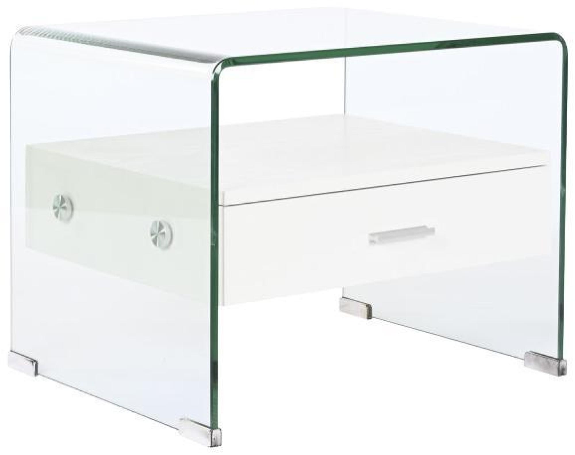 Product photograph of California White Transparent Glass 1 Drawer Bedside Table from Choice Furniture Superstore.